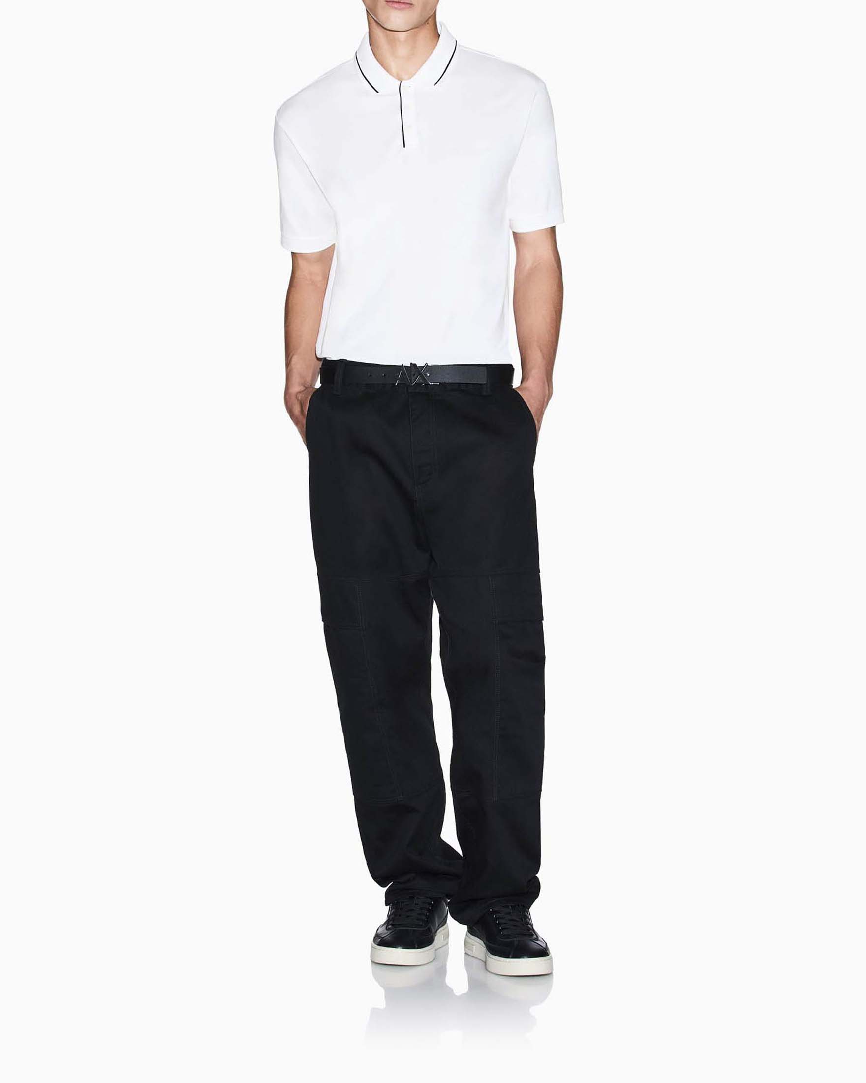 Polo Exchange bianca in cotone stretch con piping a contrasto