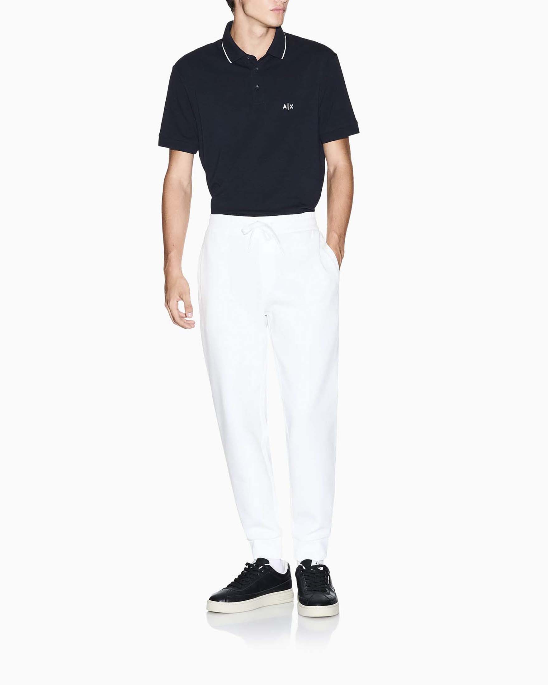 Armani Exchange — Polo Armani Exchange blu in cotone elasticizzato con bordino e logo ricamato