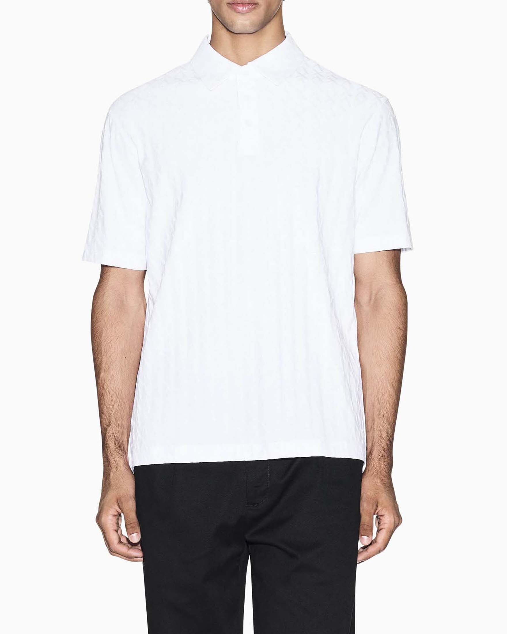 Polo mezza manica Exchange bianca in cotone mercerizzato con logo jacquard in tono