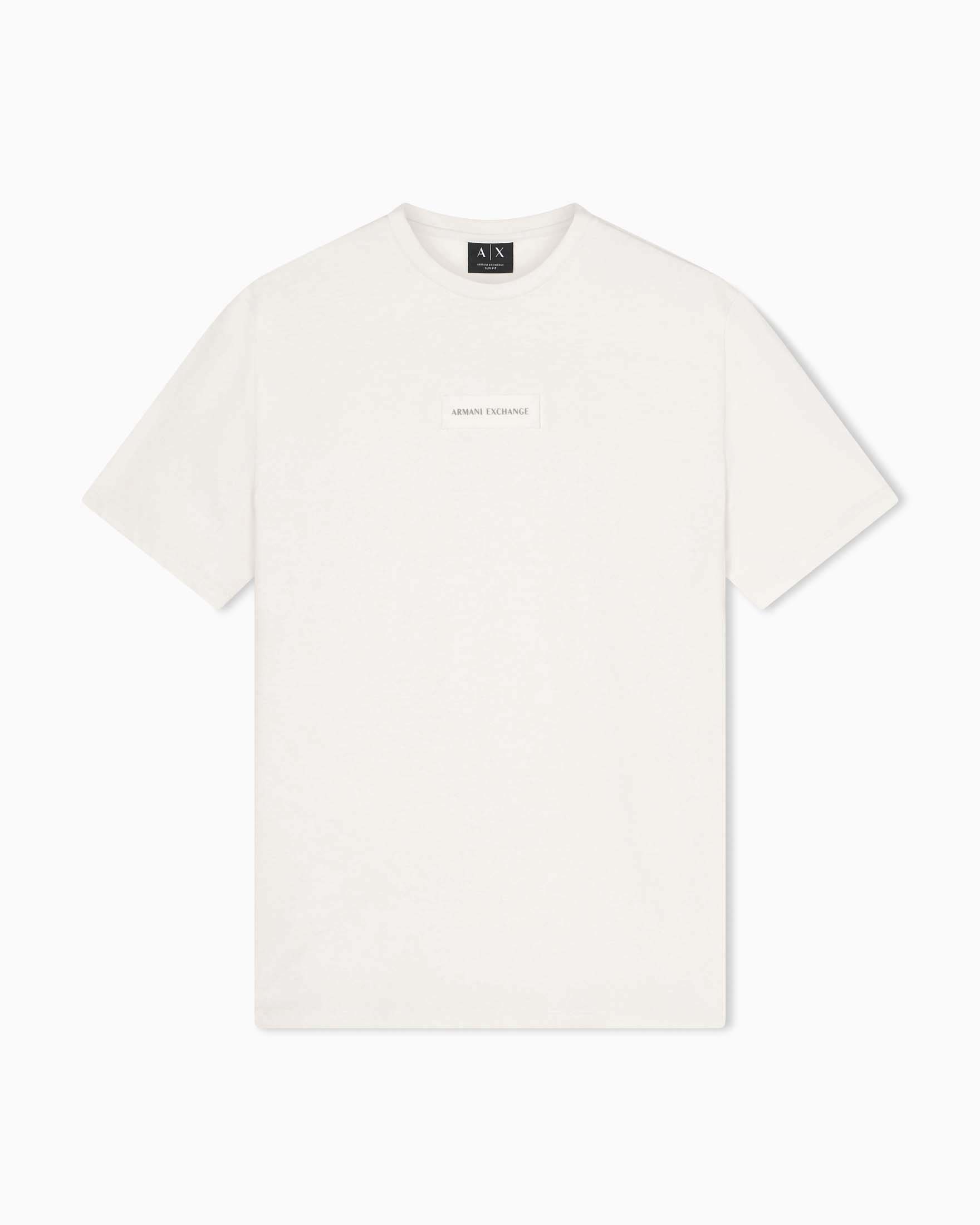 T-shirt mezza manica Exchange panna in cotone con patch logo