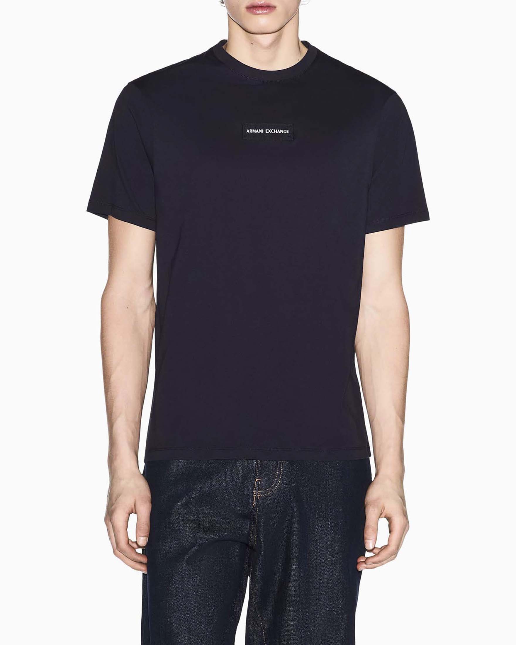 Armani Exchange — T-shirt mezza manica Armani Exchange blu in cotone con patch logo