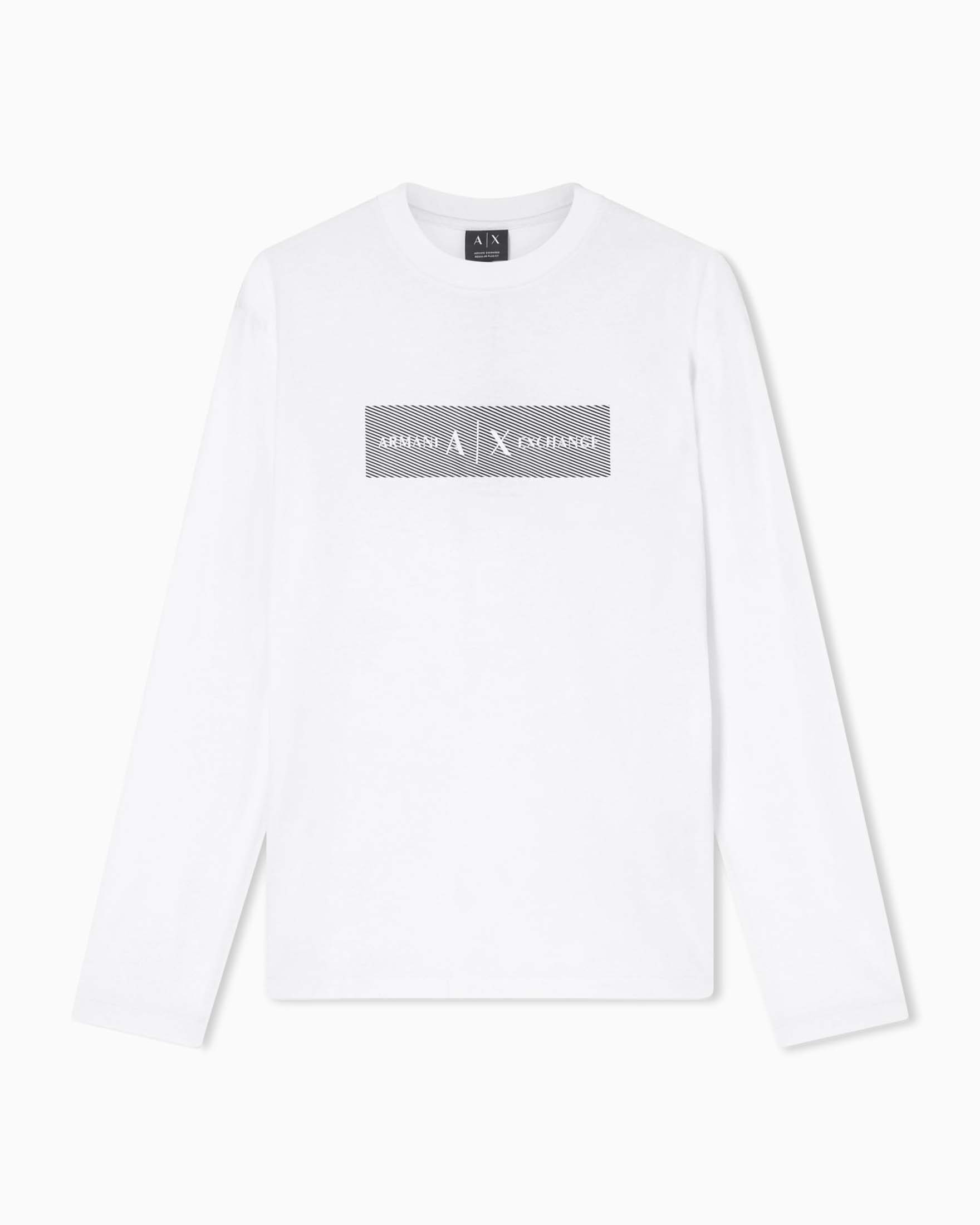 T-shirt a manica lunga Armani Exchange bianca in cotone con stampa logo image