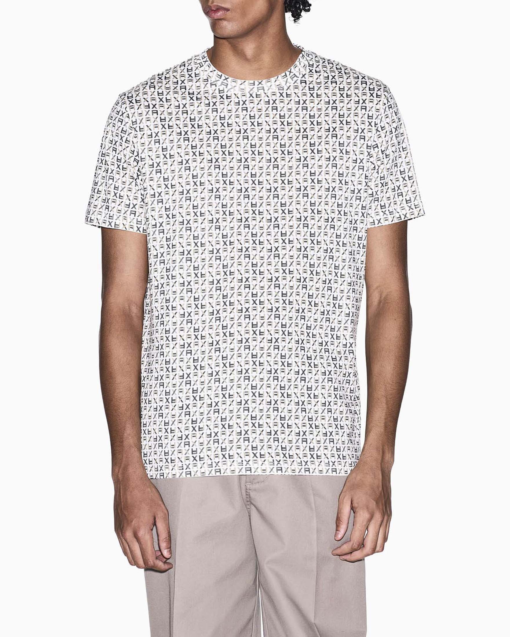 T-shirt mezza manica Exchange bianca in cotone con stampa logo monogramma all over