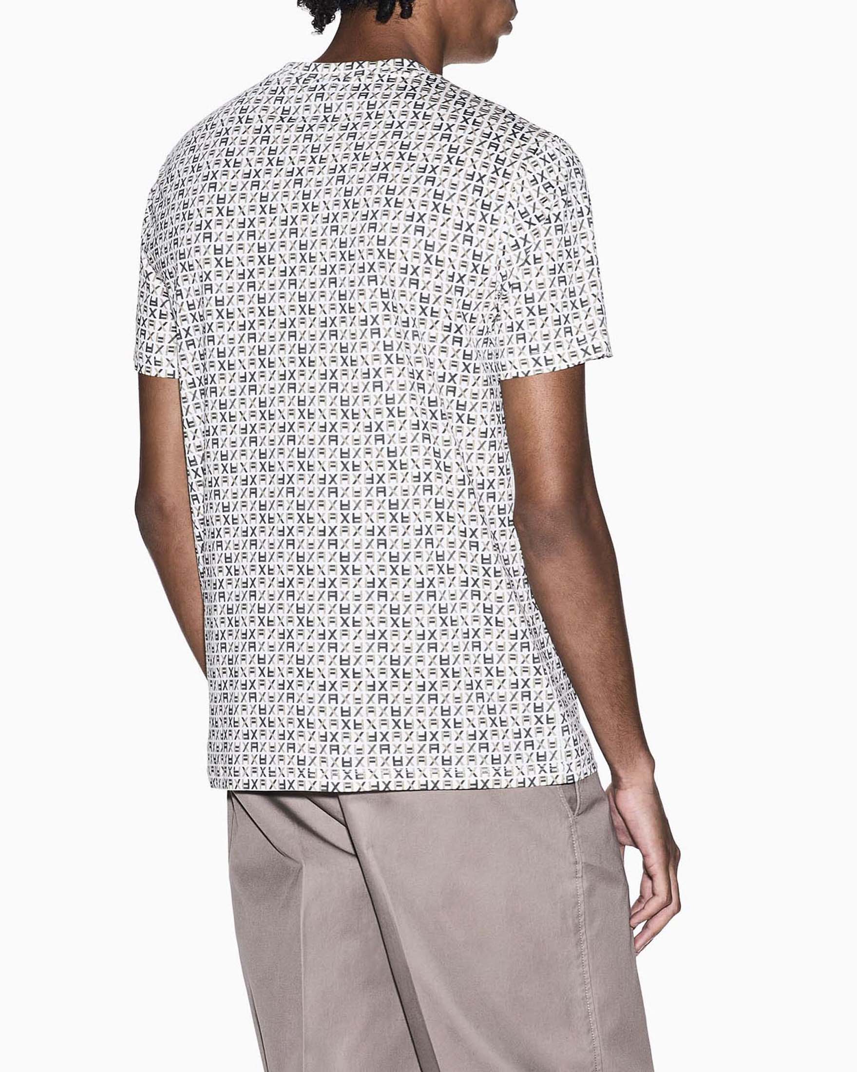 T-shirt mezza manica Armani Exchange bianca in cotone con stampa logo monogramma all over image