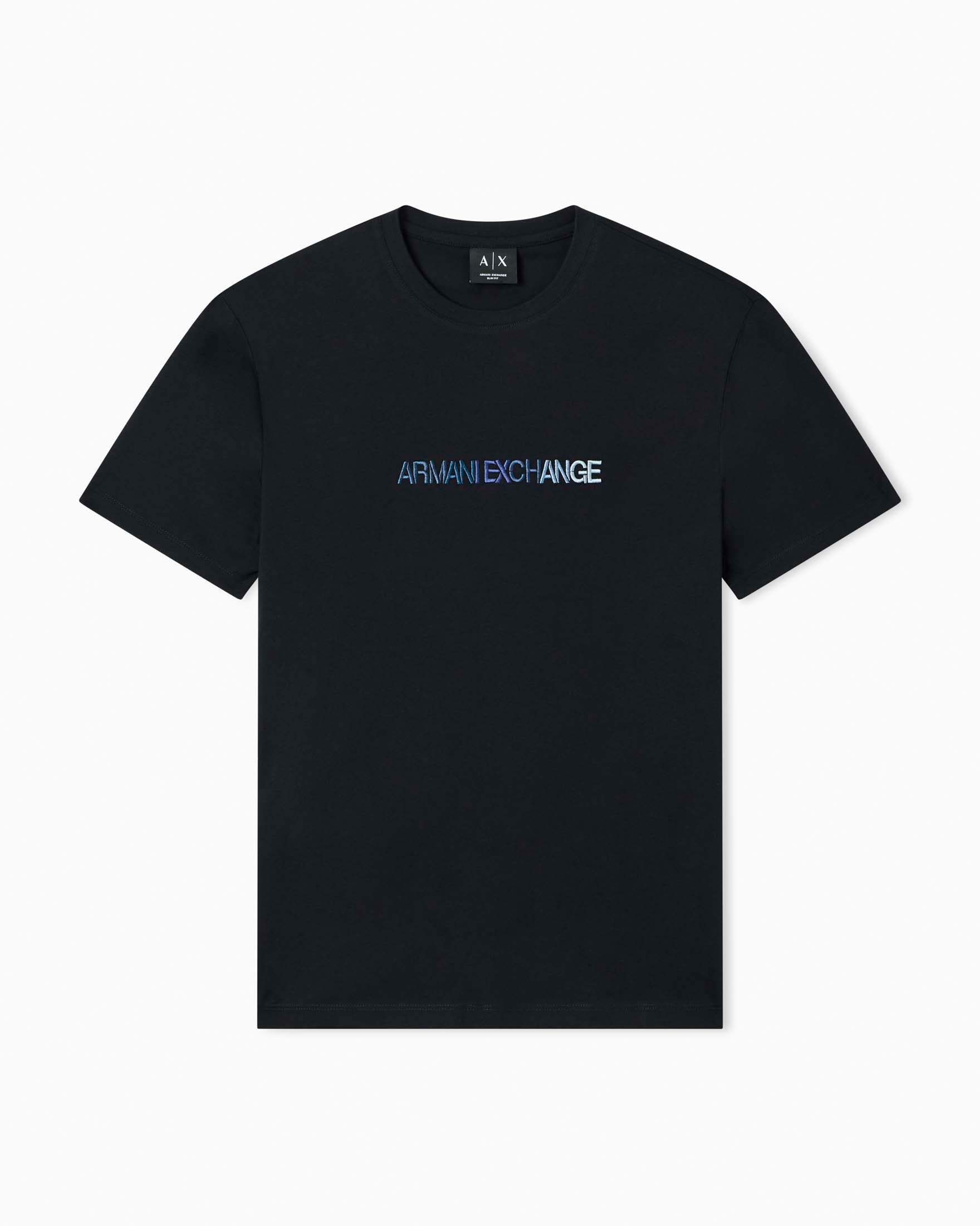 T-shirt Exchange blu in cotone con logo ricamato