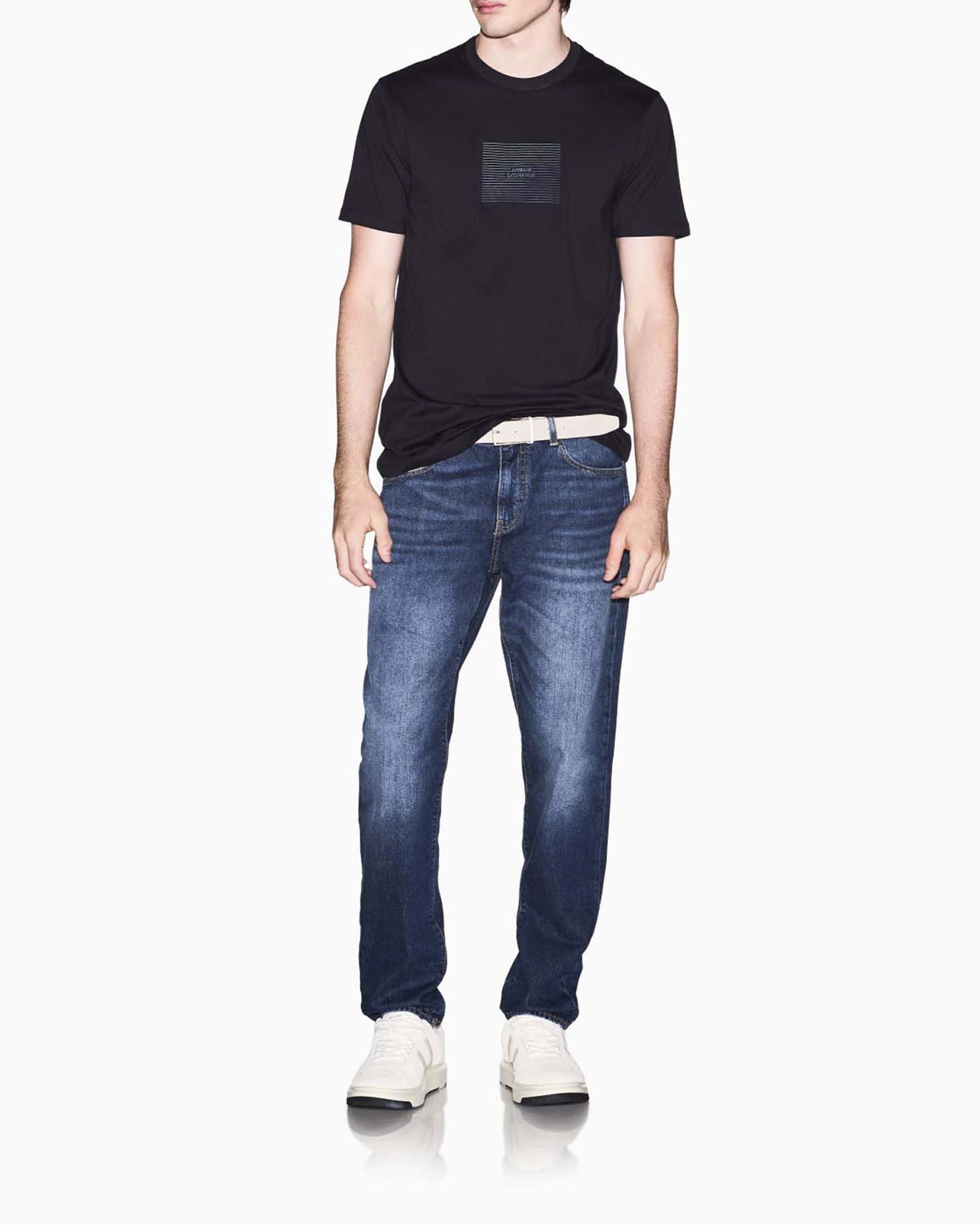 T-shirt Exchange blu in cotone con stampa logo box in tono
