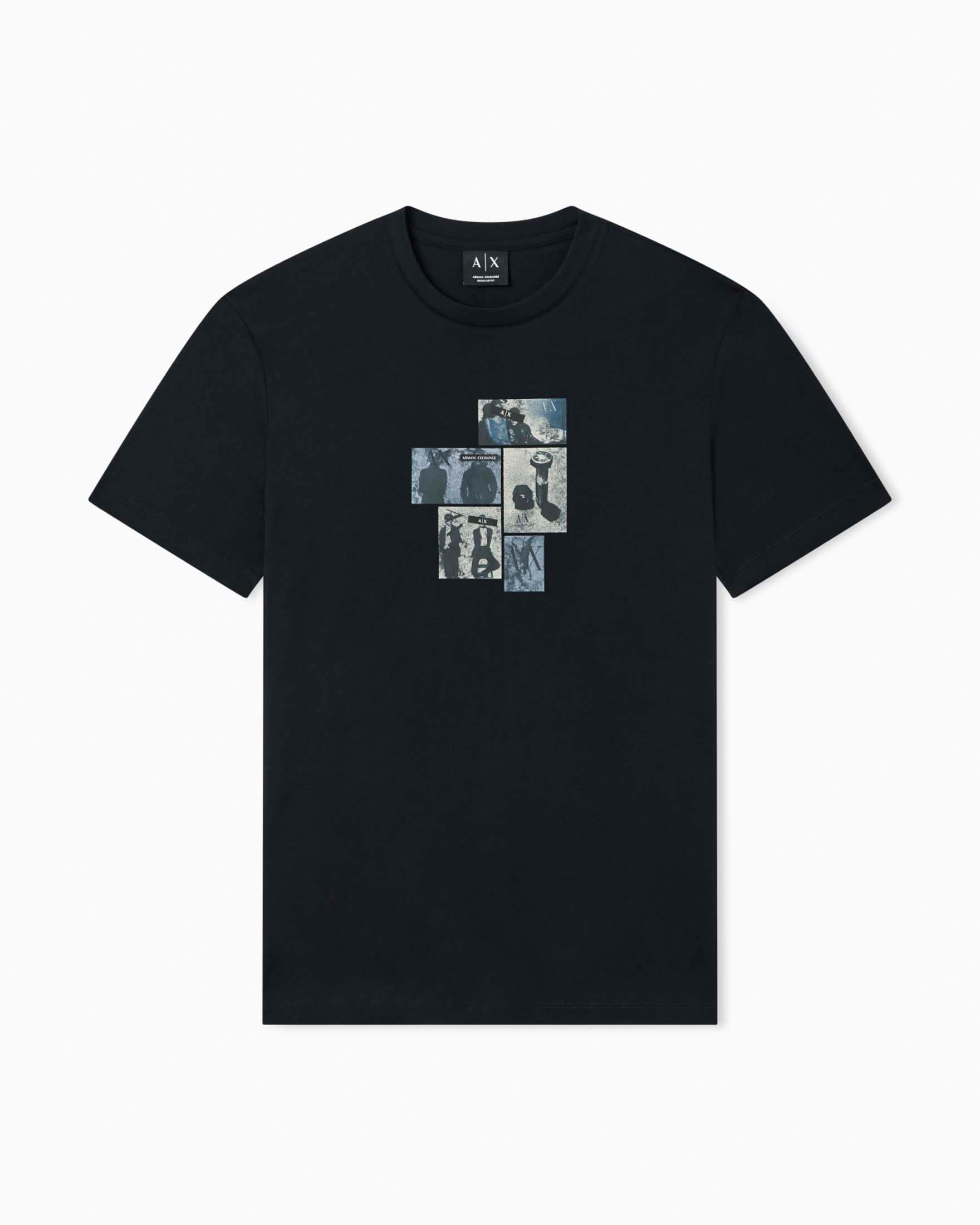 T-shirt mezza manica Exchange blu in cotone con stampa grafica