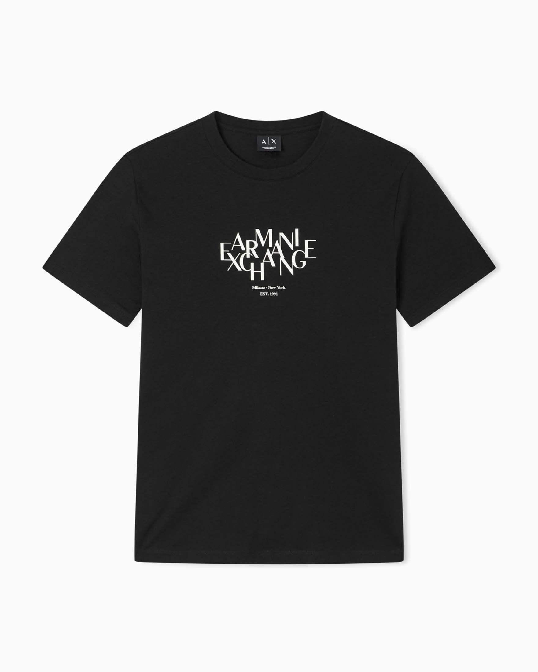 T-shirt mezza manica Exchange nera in cotone con stampa logo