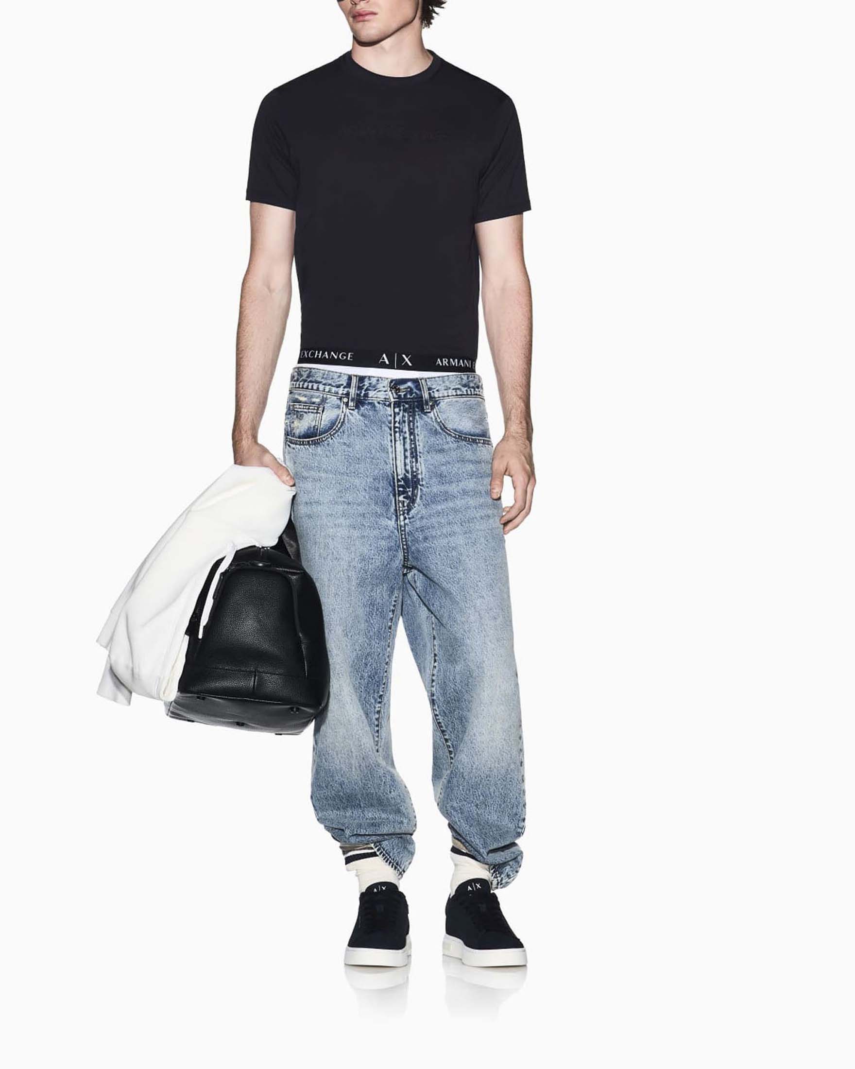 T-shirt mezza manica Exchange blu in cotone con logo ricamato