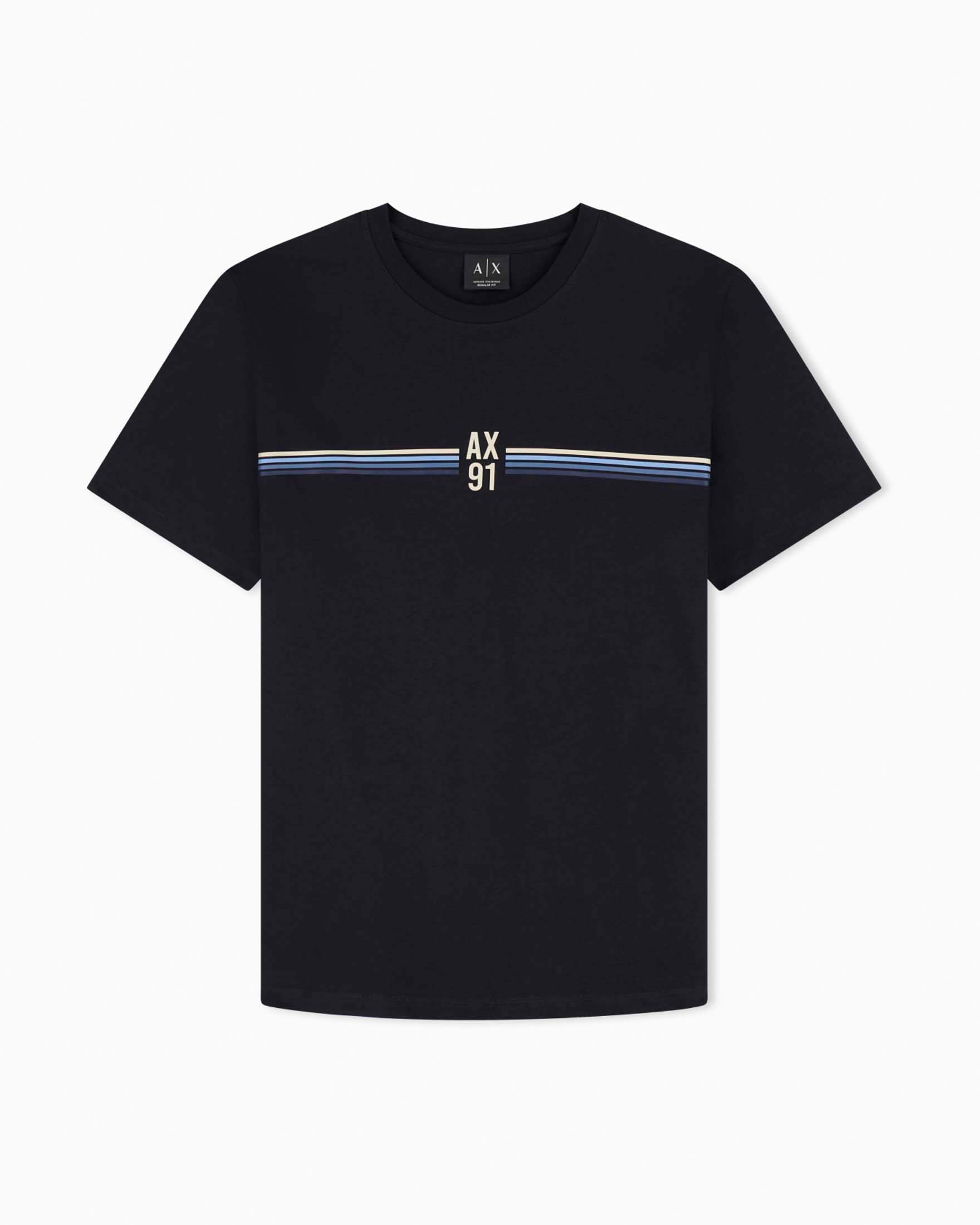 T-shirt mezza manica Exchange blu in cotone con stampa logo