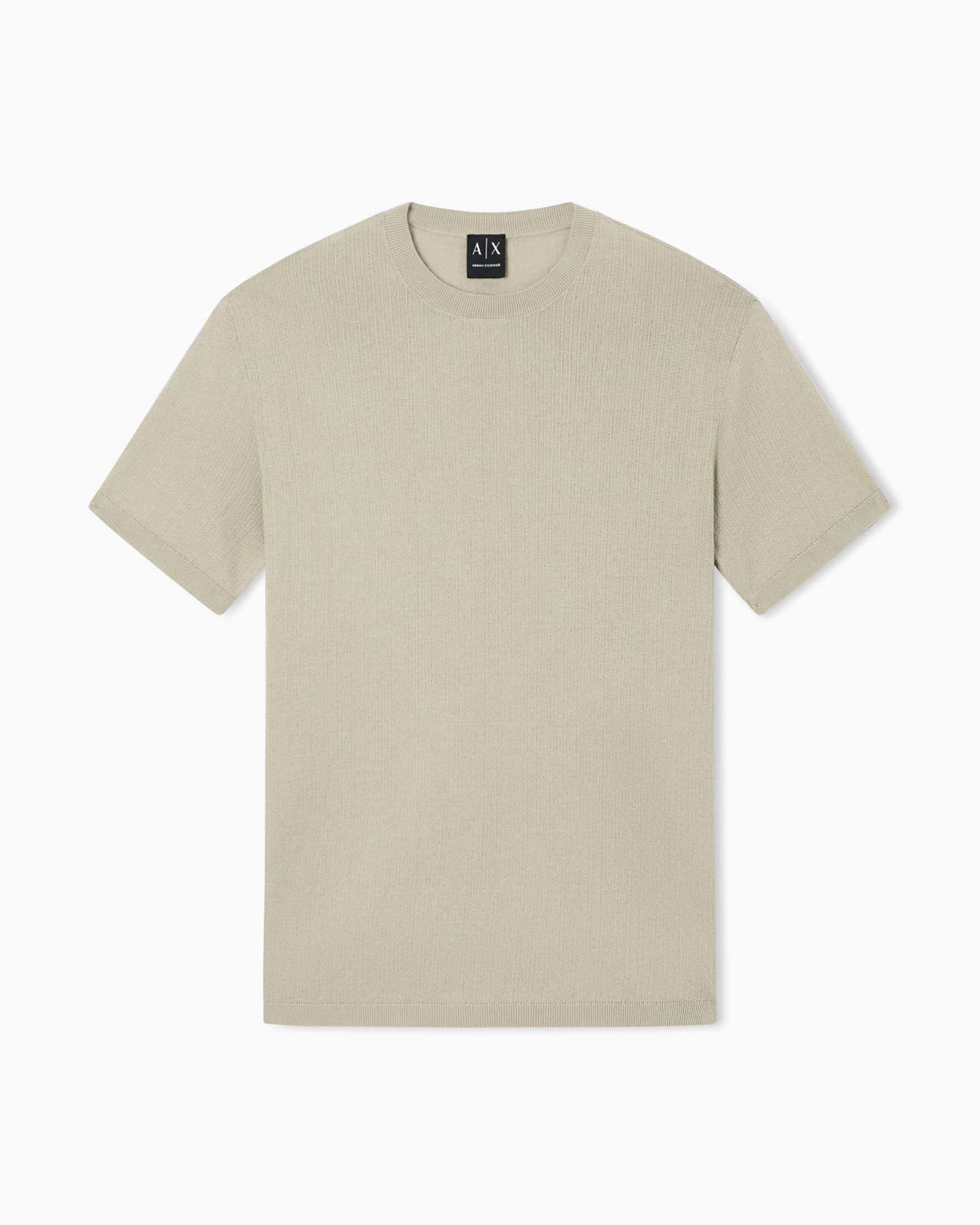 T-shirt girocollo Exchange beige in cotone con motivo decorativo