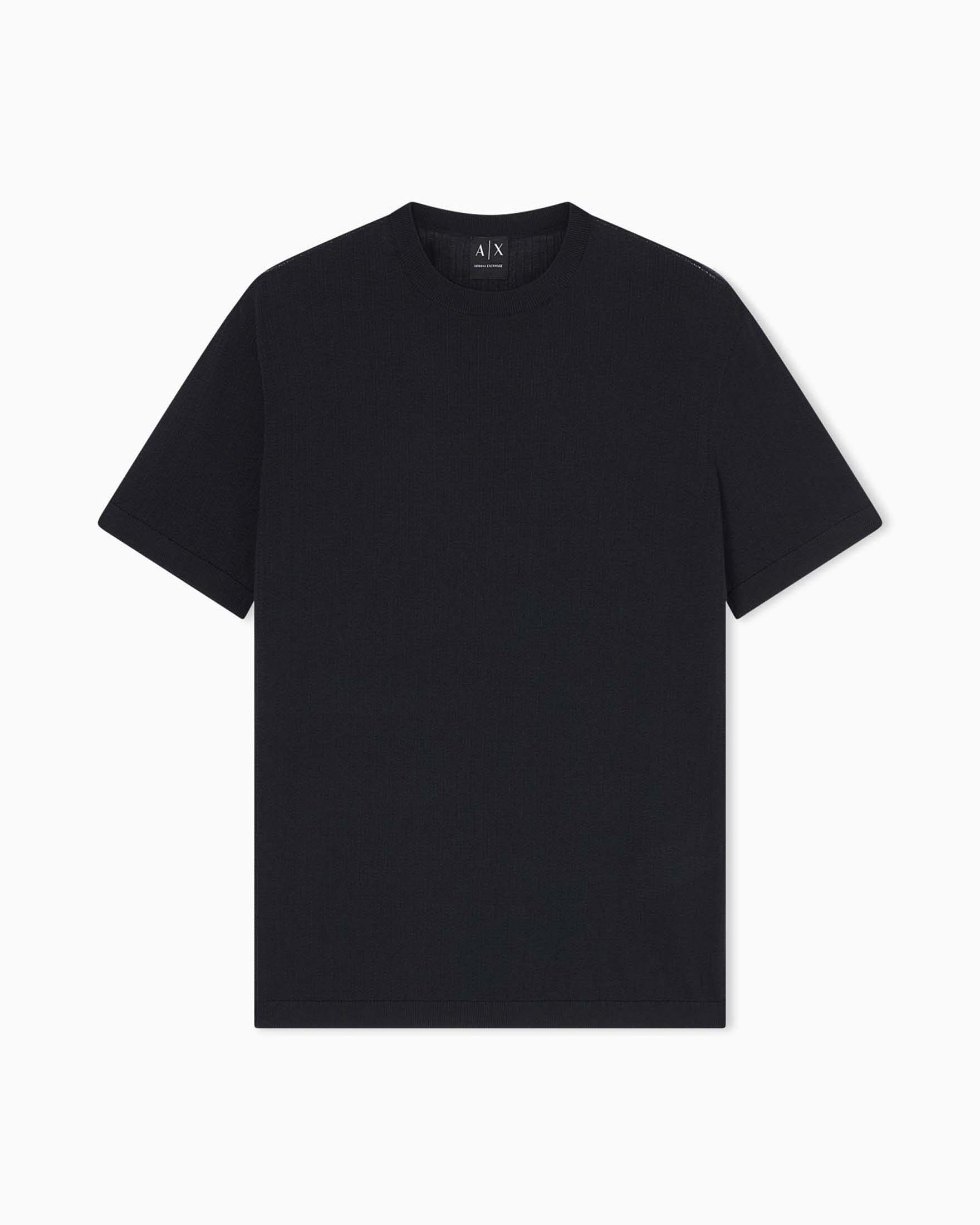 T-shirt girocollo Armani Exchange blu in cotone con motivo decorativo