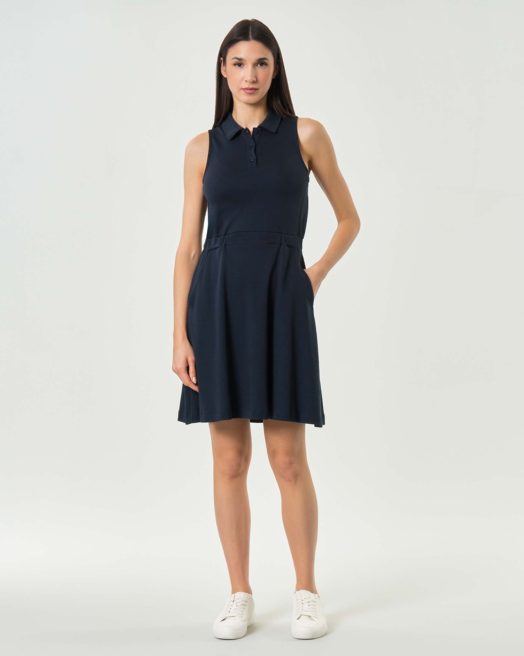 Abito corto smanicato Colmar Originals blu in puro cotone con colletto a camicia