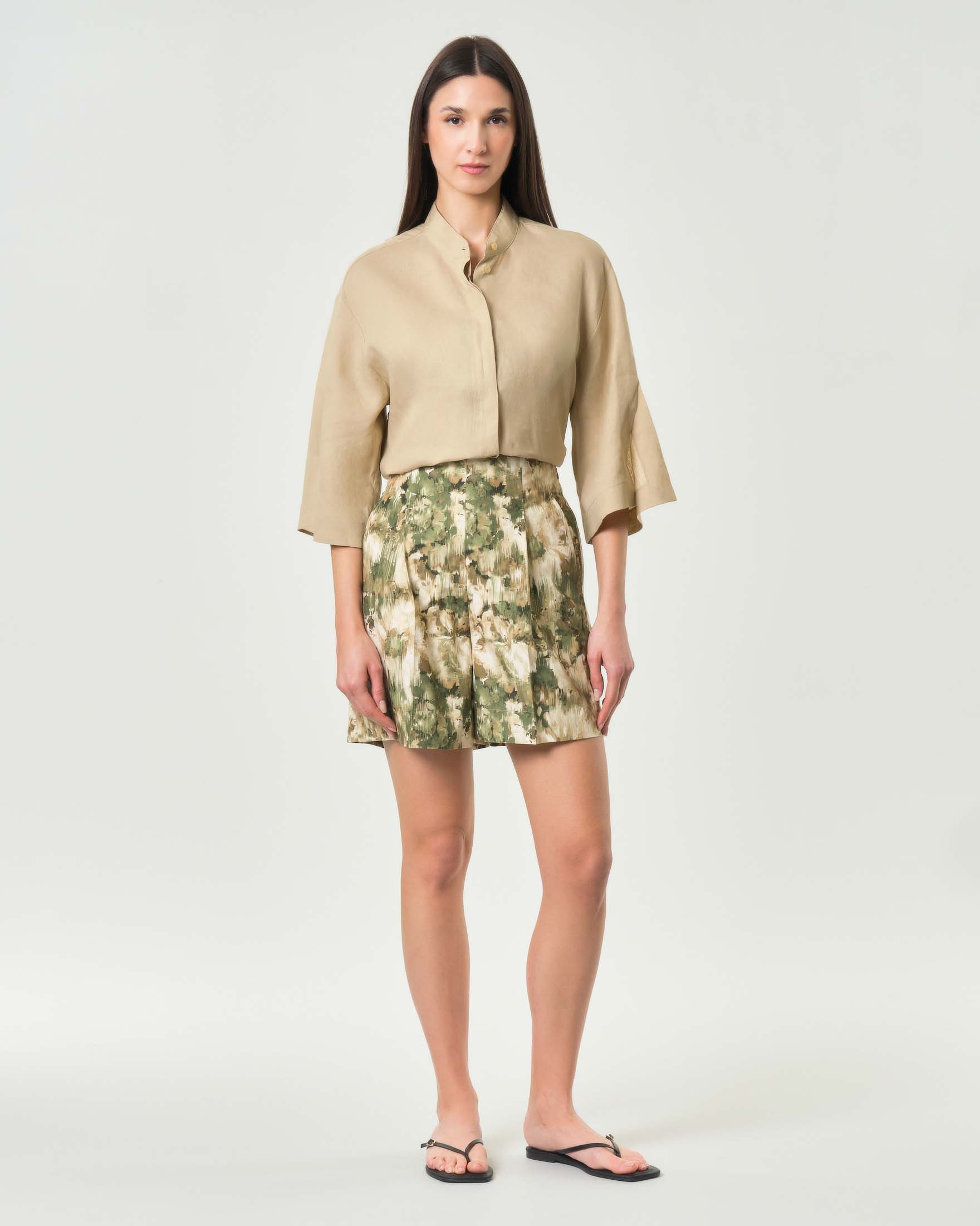Camicia over beige Colmar Originals in puro lino con maniche a tre quarti e collo a coreana image