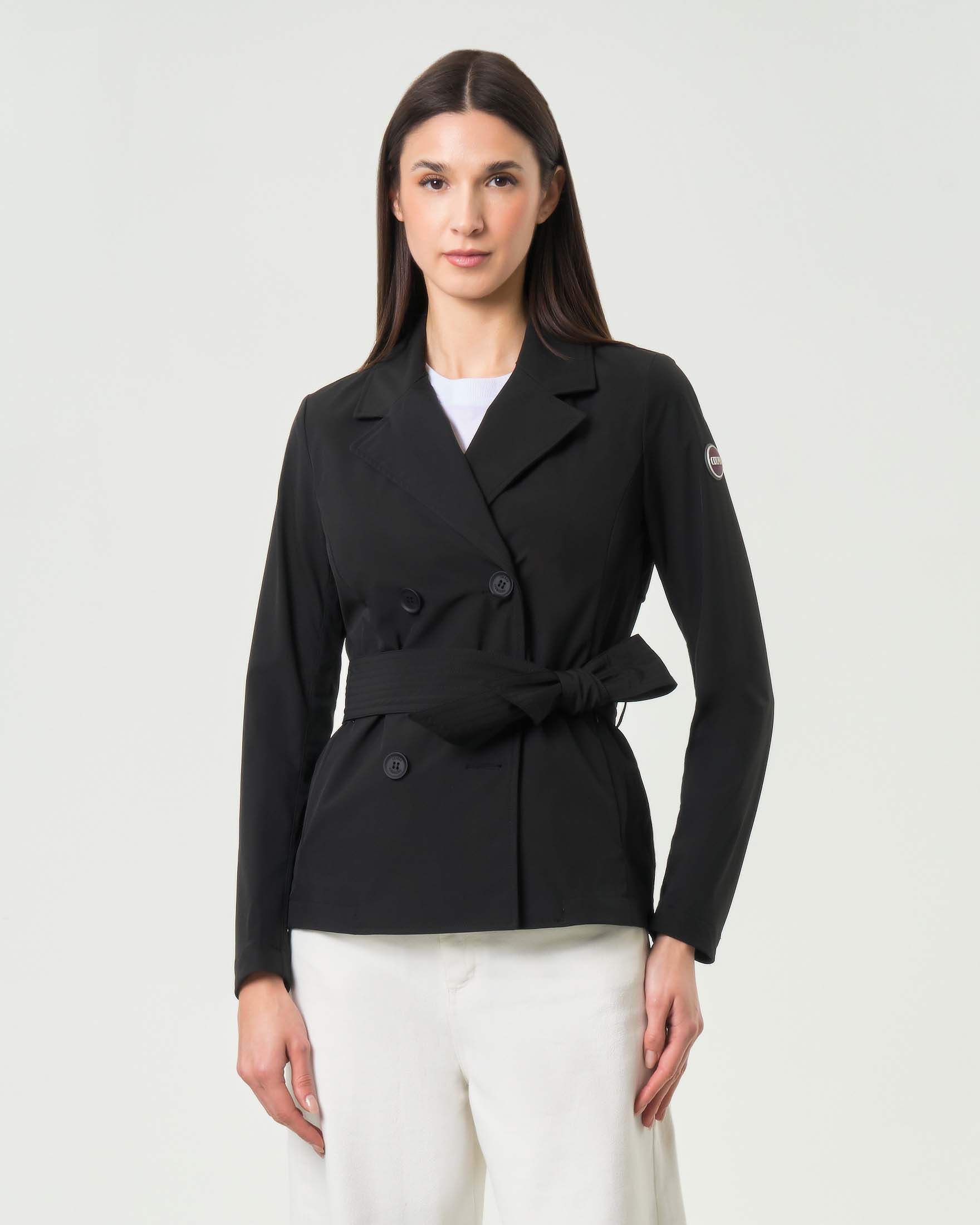 Trench corto Colmar Originals nero in softshell impermeabile con cintura in vita
