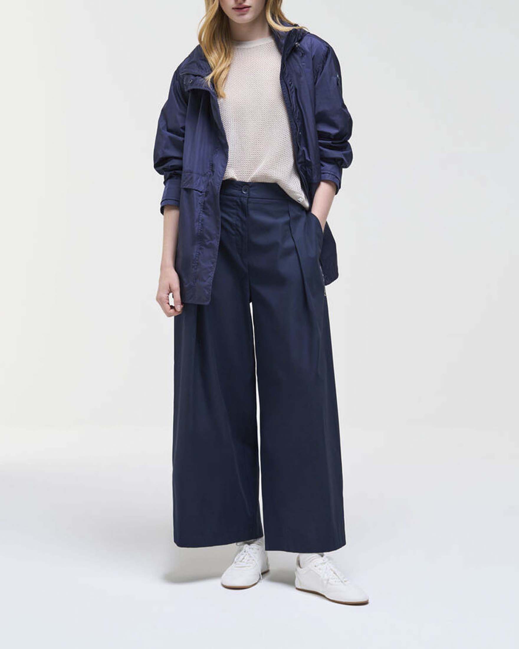 Pantaloni wide blu Colmar Originals in popeline di cotone a vita alta con pinces