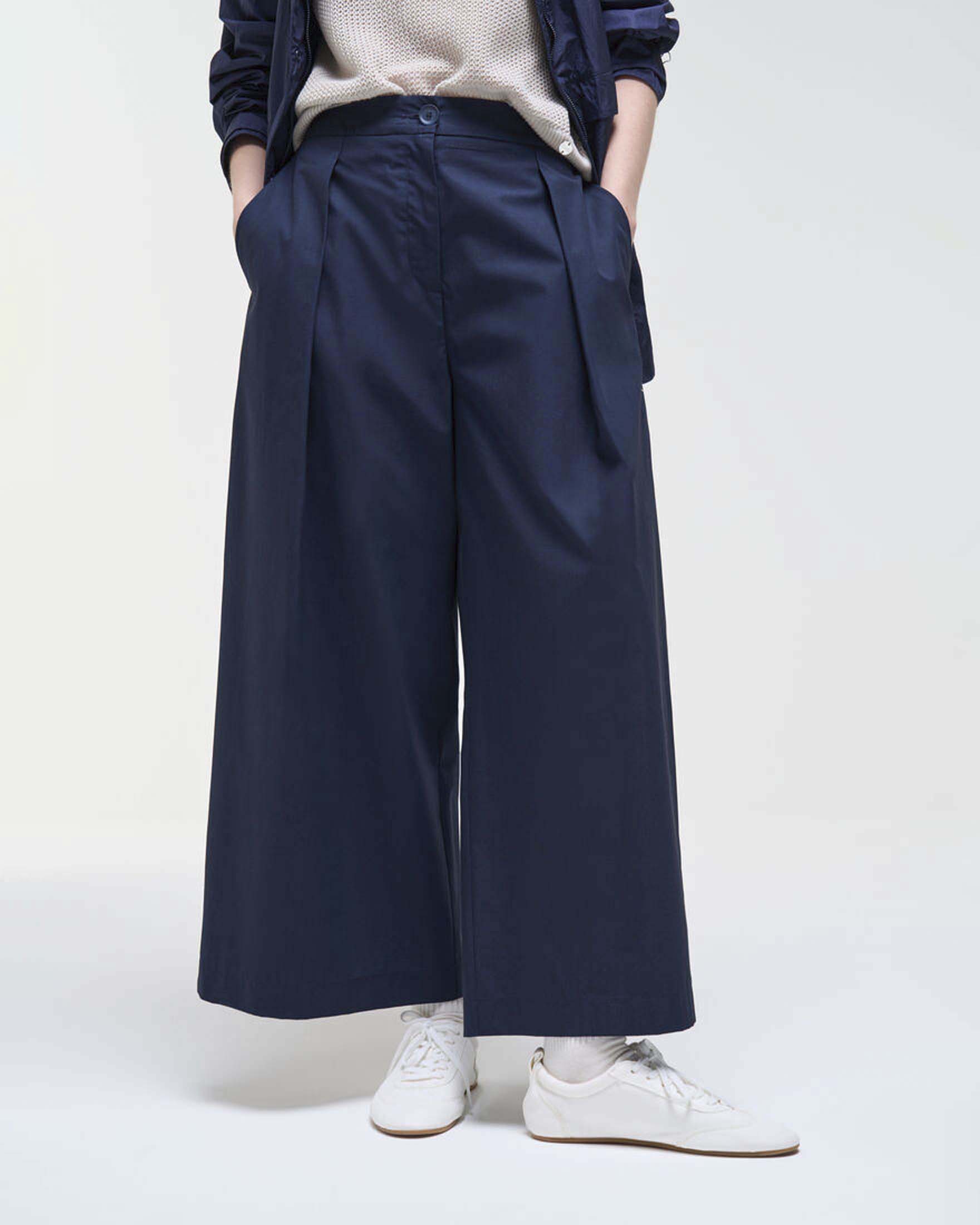 Pantaloni wide blu Colmar Originals in popeline di cotone a vita alta con pinces image