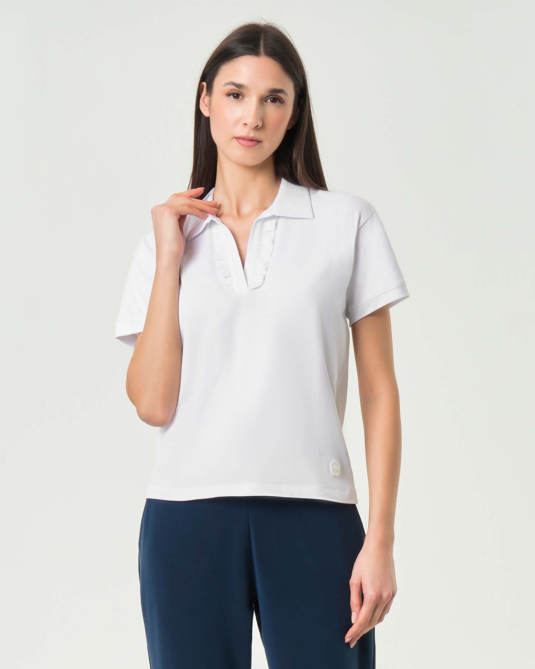 Polo bianca Colmar Originals in cotone con apertura a V e rouches