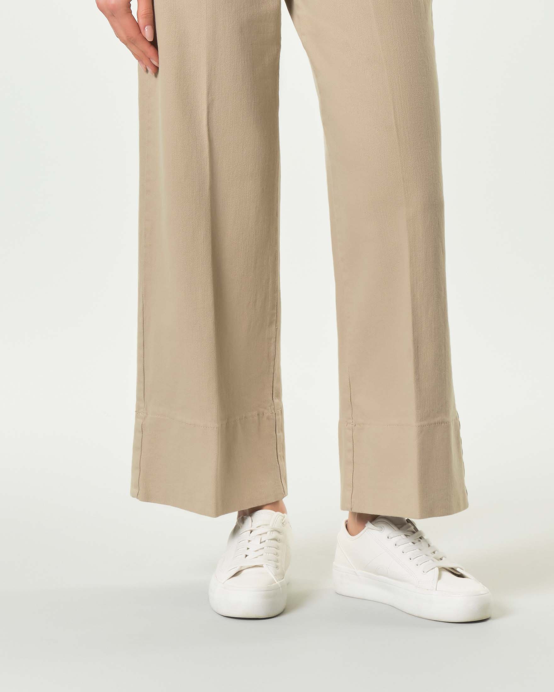 Pantaloni beige Marella Sport wide leg in bull di cotone stretch image
