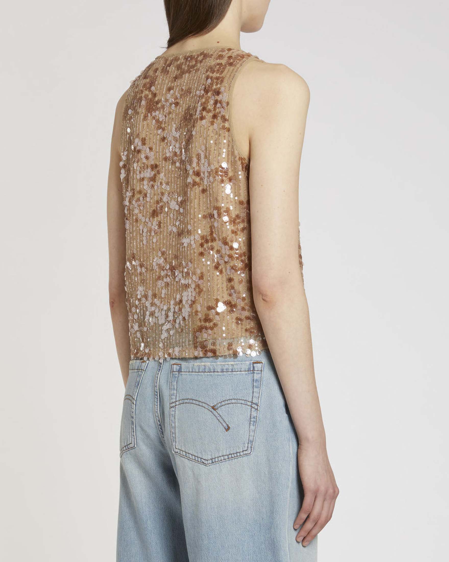 Top nude Marella Sport in tulle con pailettes decorative all over image