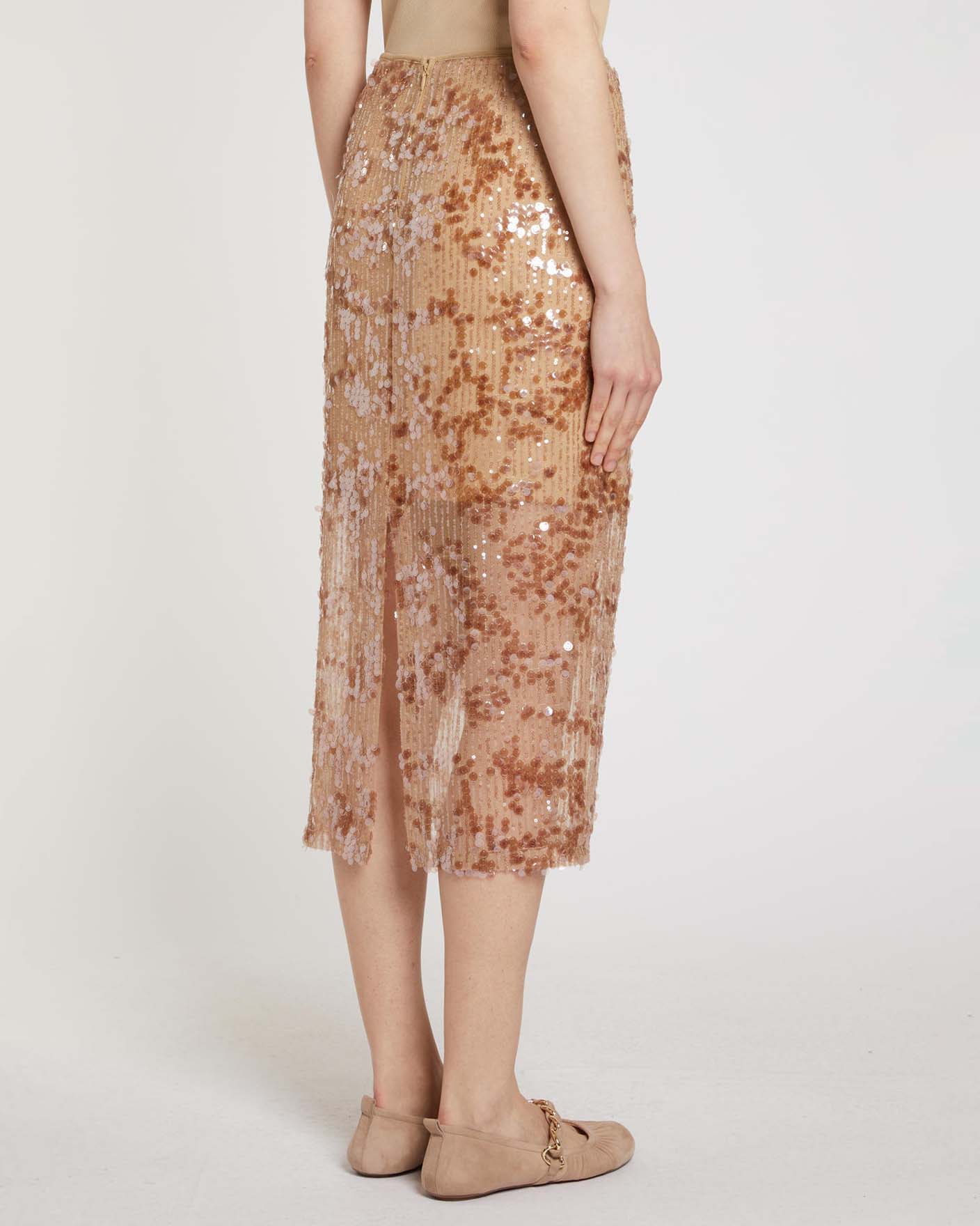 Gonna midi nude Marella Sport in tulle con pailettes decorative all over image