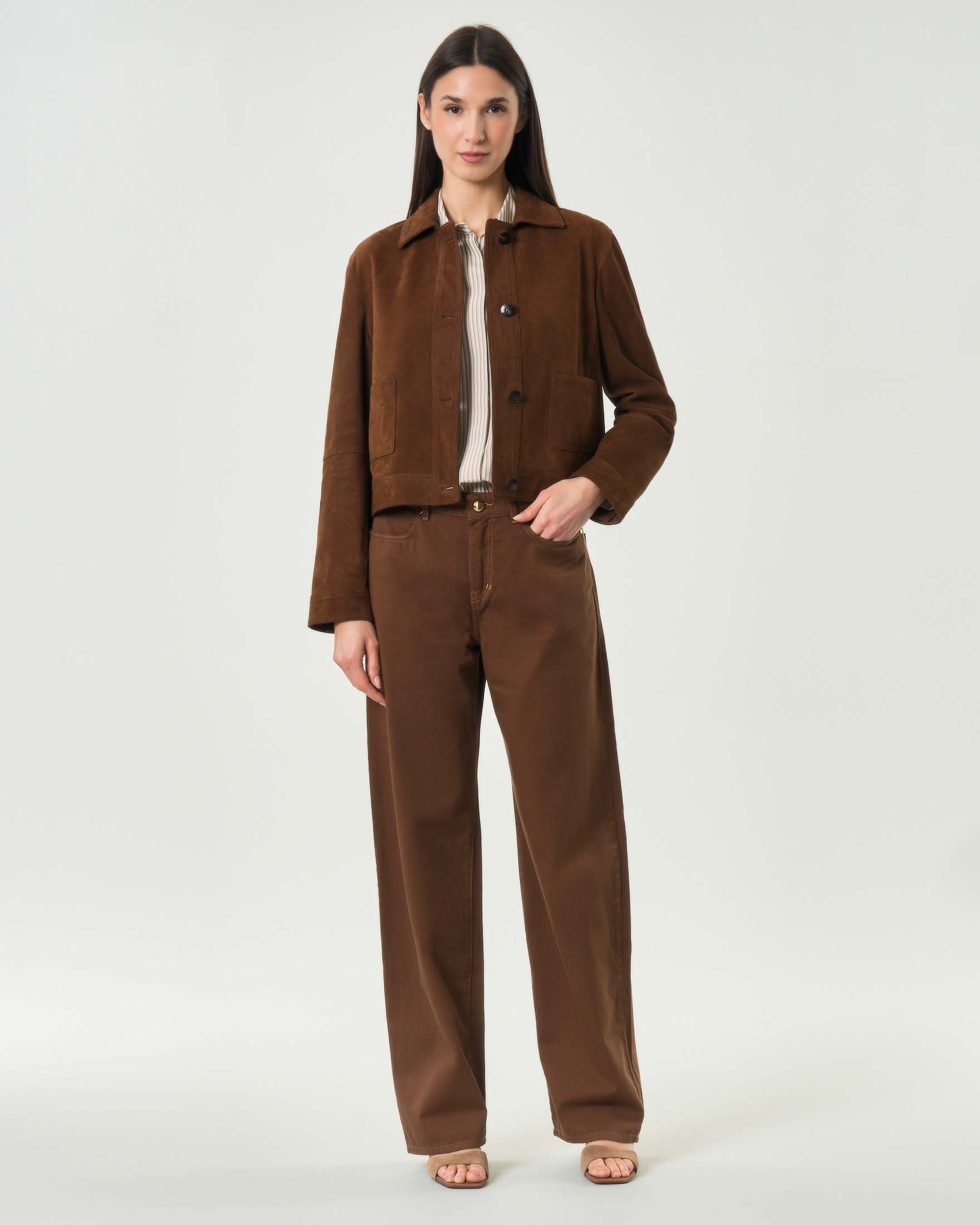 Pantalone cinque tasche color coccio Studio in raso di puro cotone con fit baggy
