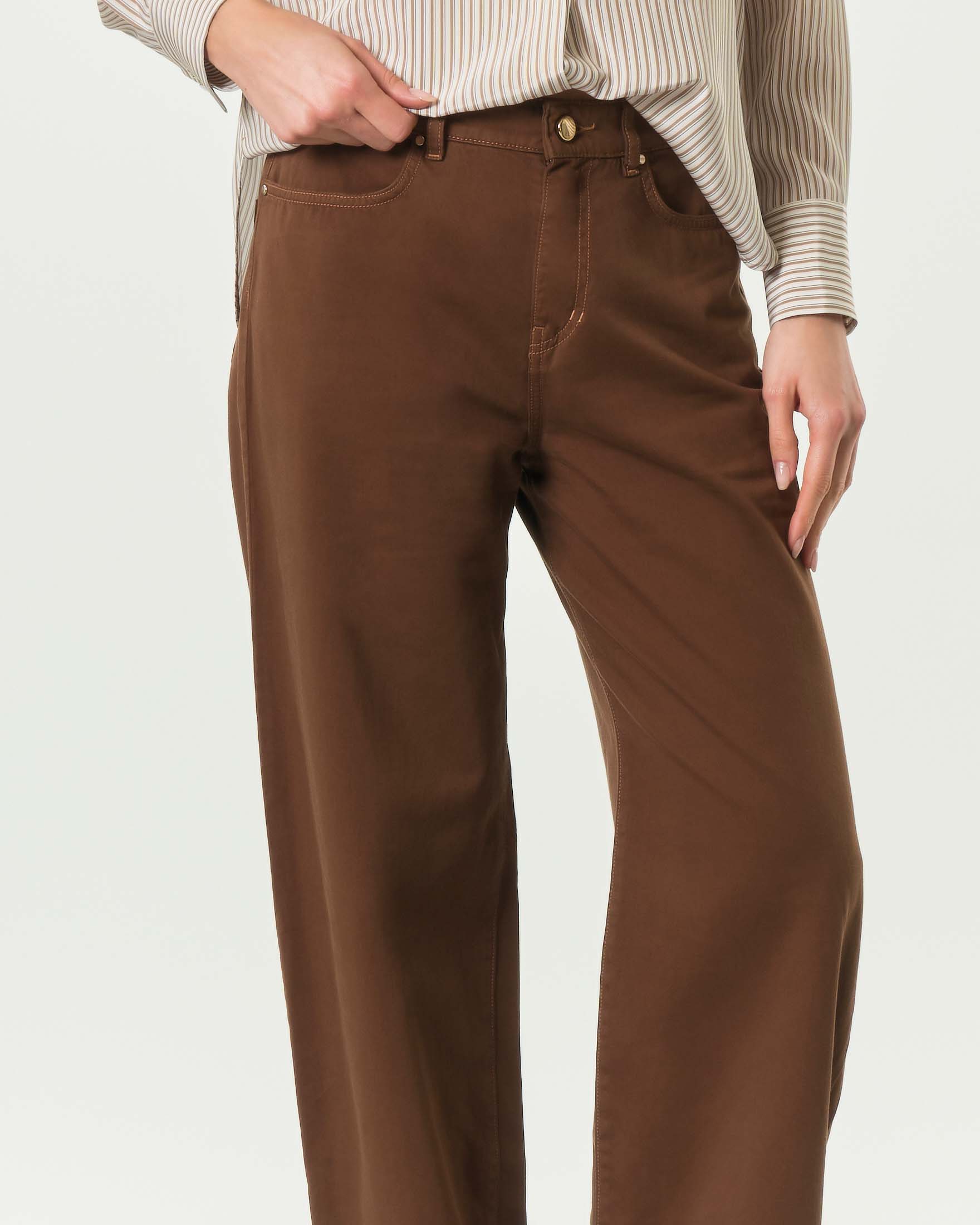 Pantalone cinque tasche color coccio Max Mara Studio in raso di puro cotone con fit baggy image