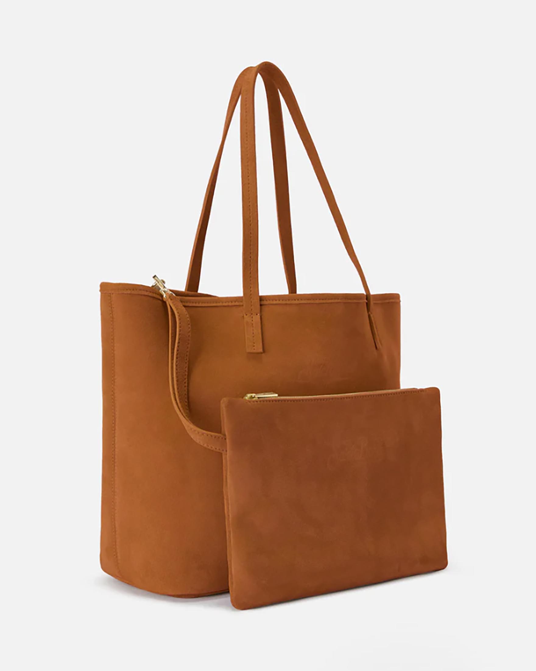 Borsa City MC2 Saint Barth in suede color cuoio con chiusura a zip e doppio manico lungo image