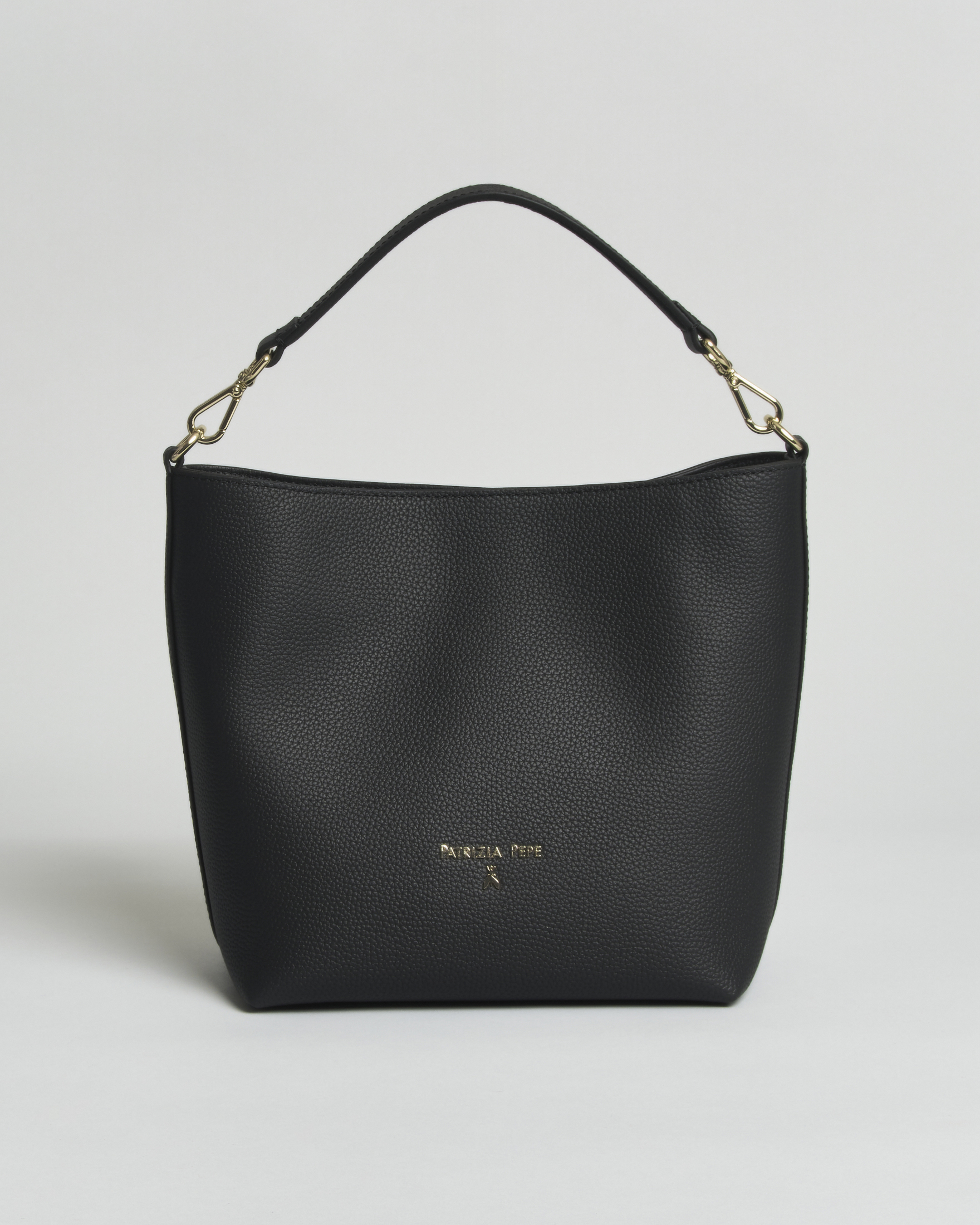 Borsa a secchiello in pelle martellata nera con tracolla removibile