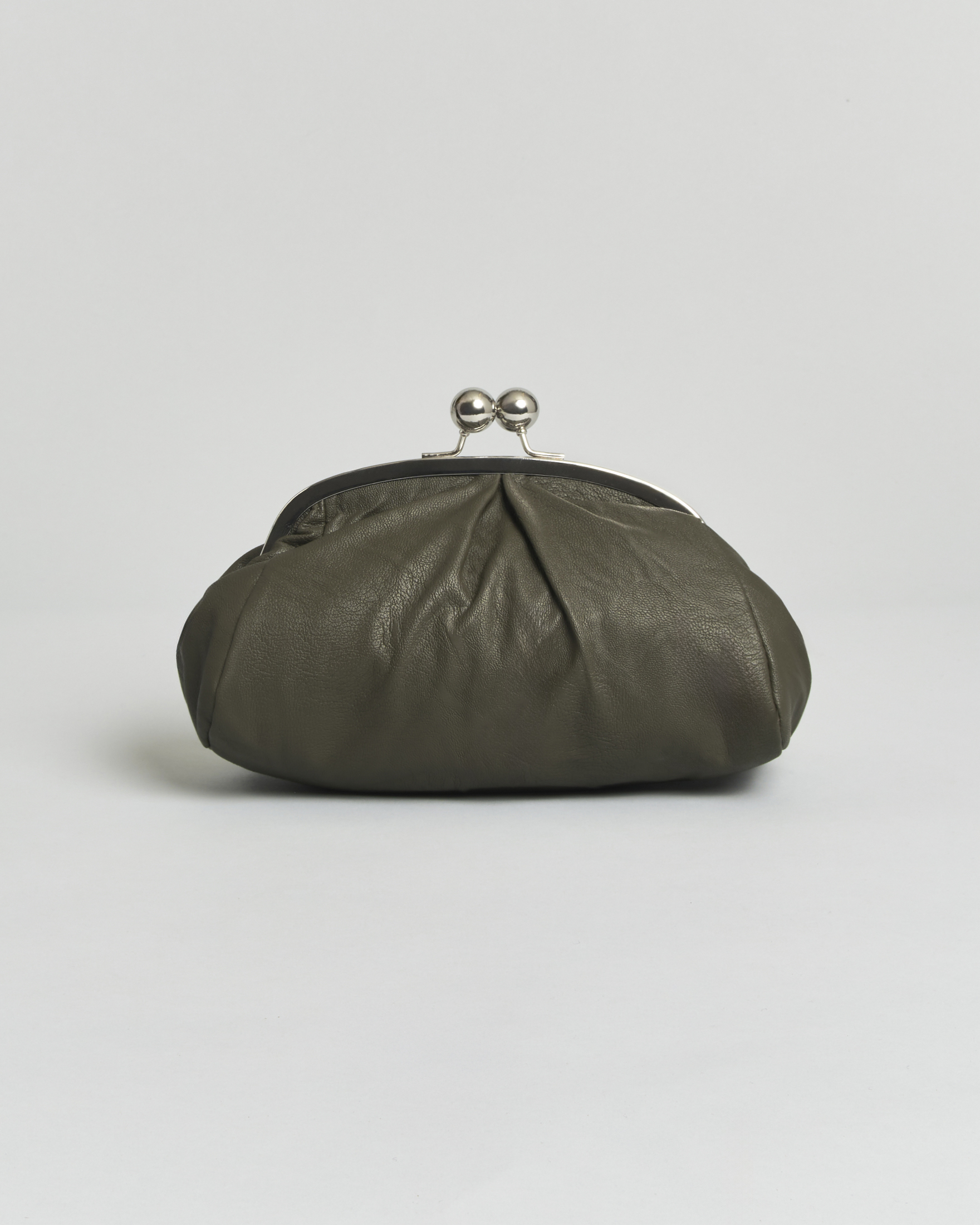 Clutch piccola Hlo! verde militare in similpelle con chiusura e tracolla a catena argento