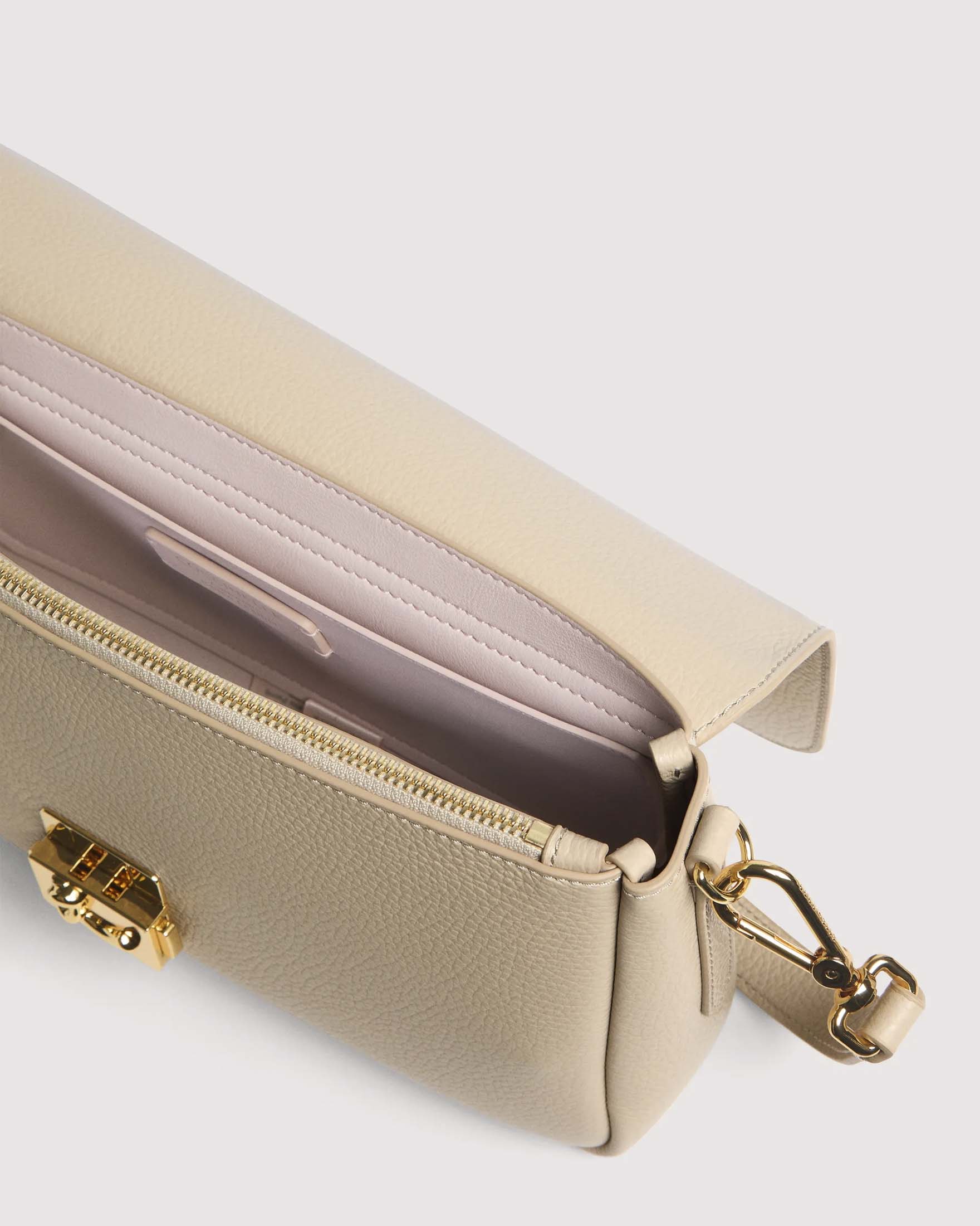 Borsa a spalla C-Me Lock Large Coccinelle in pelle beige con manico e tracolla removibili