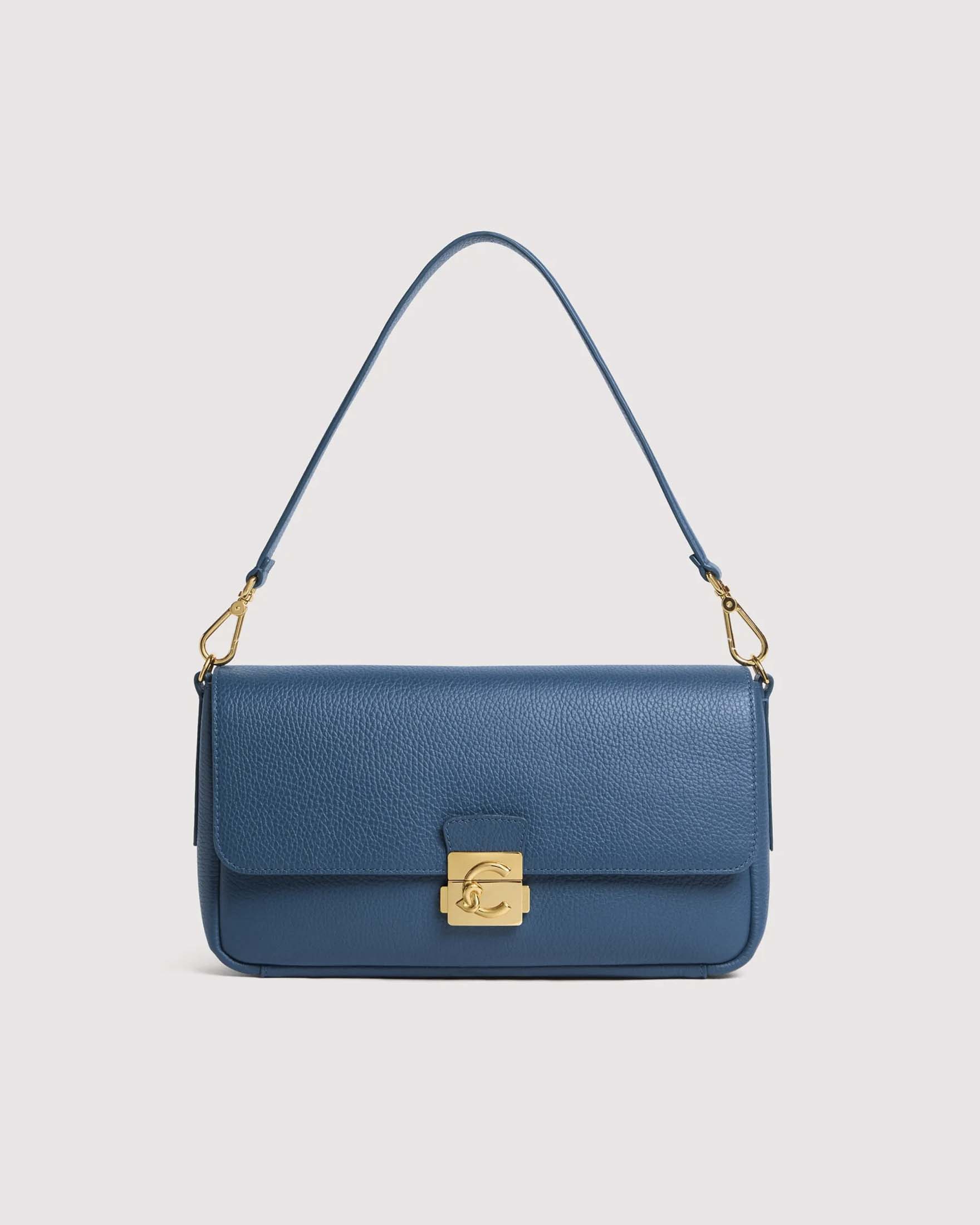 Borsa a spalla C-Me Lock Large in pelle ottanio con manico e tracolla removibili