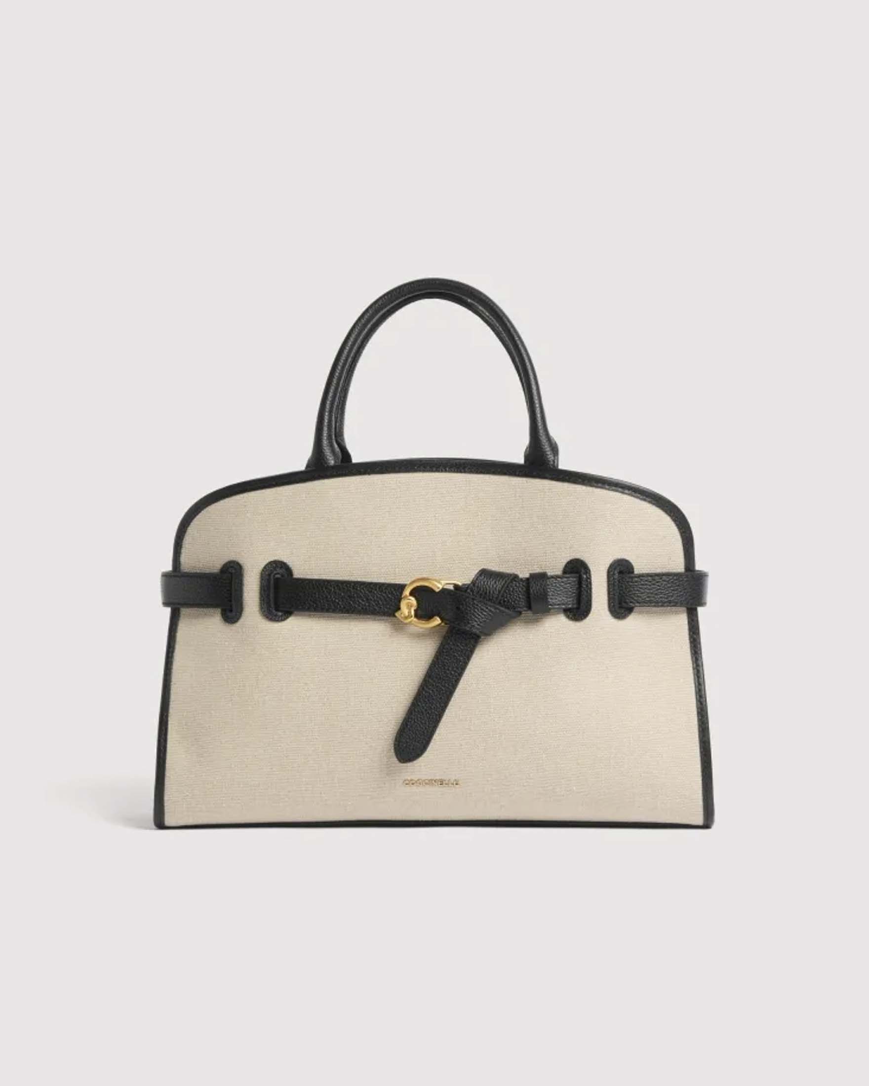 Borsa a mano Sabine Medium Coccinelle in canvas con dettagli in pelle nera e tracolla removibile