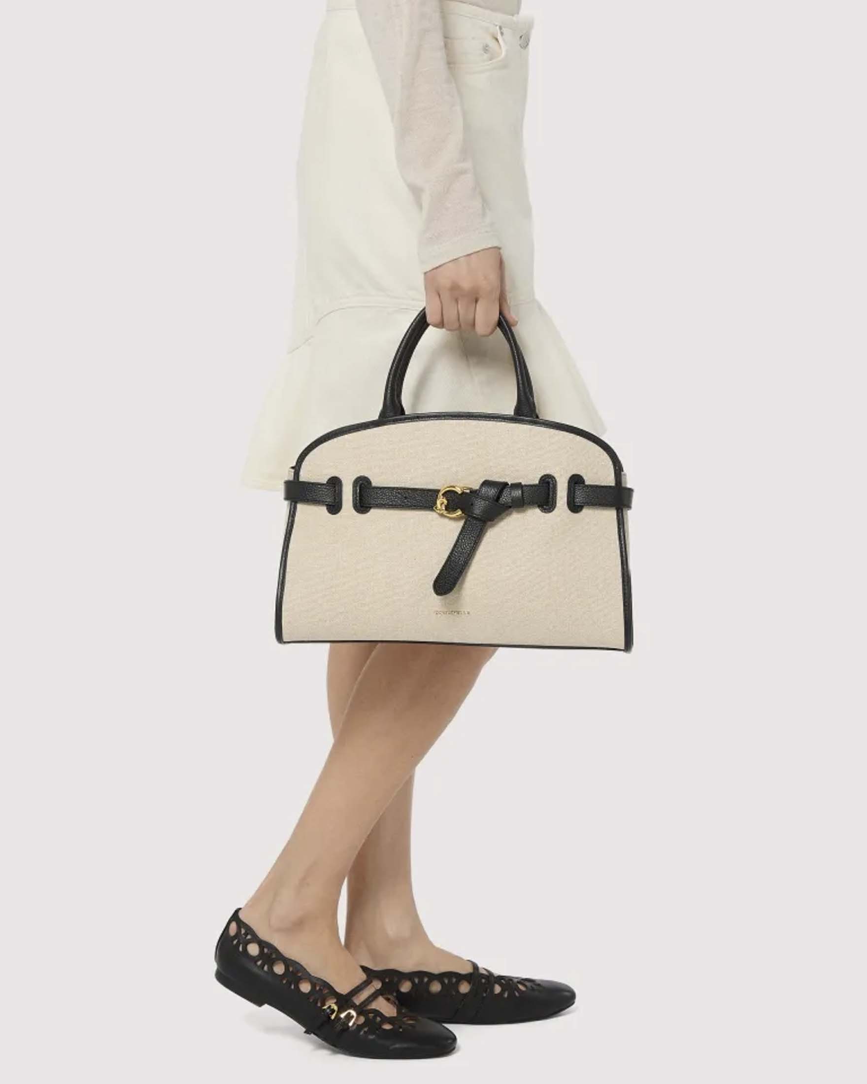 Borsa a mano Sabine Medium Coccinelle in canvas con dettagli in pelle nera e tracolla removibile image