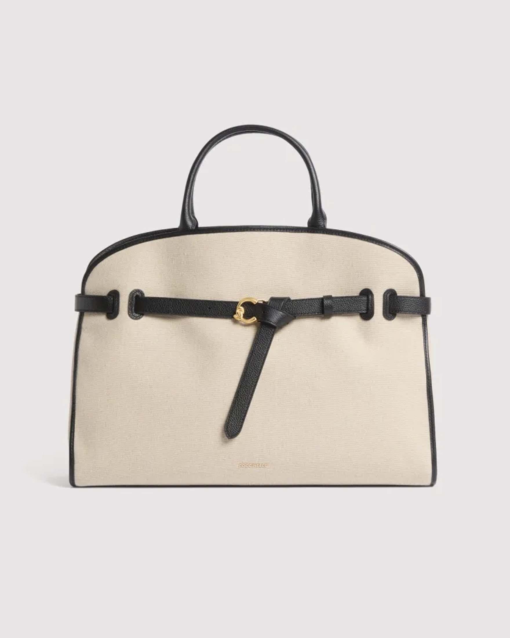 Borsa a mano Sabine Large Coccinelle in canvas con dettagli in pelle nera e tracolla removibile