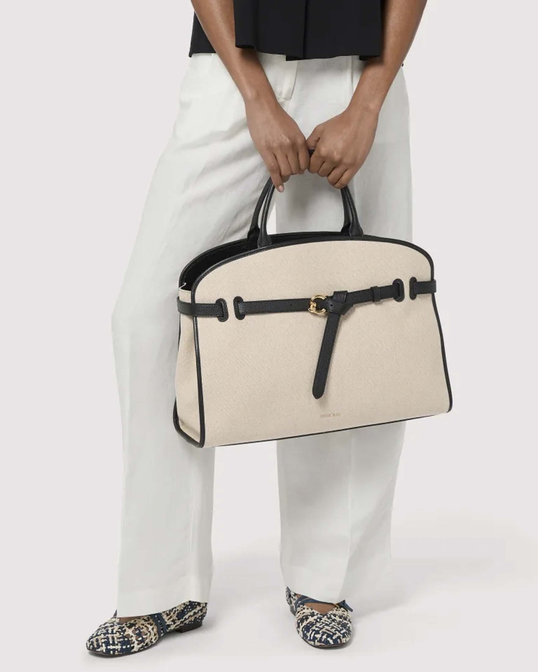 Borsa a mano Sabine Large Coccinelle in canvas con dettagli in pelle nera e tracolla removibile image