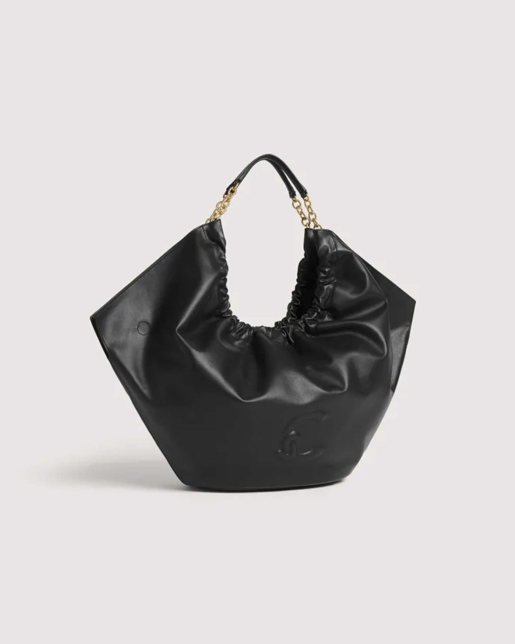 Borsa a spalla Coccinelle Smash Small in pelle liscia nera con manico in pelle e catena image