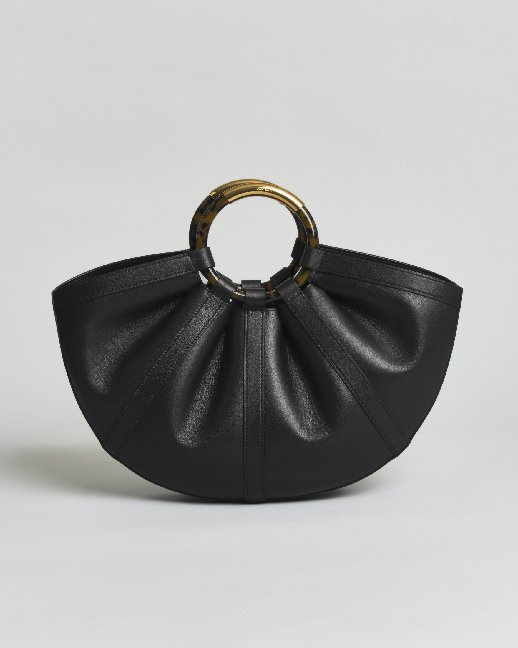 Borsa a mano Shell Medium in pelle liscia nera Coccinelle con manici effetto tartaruga