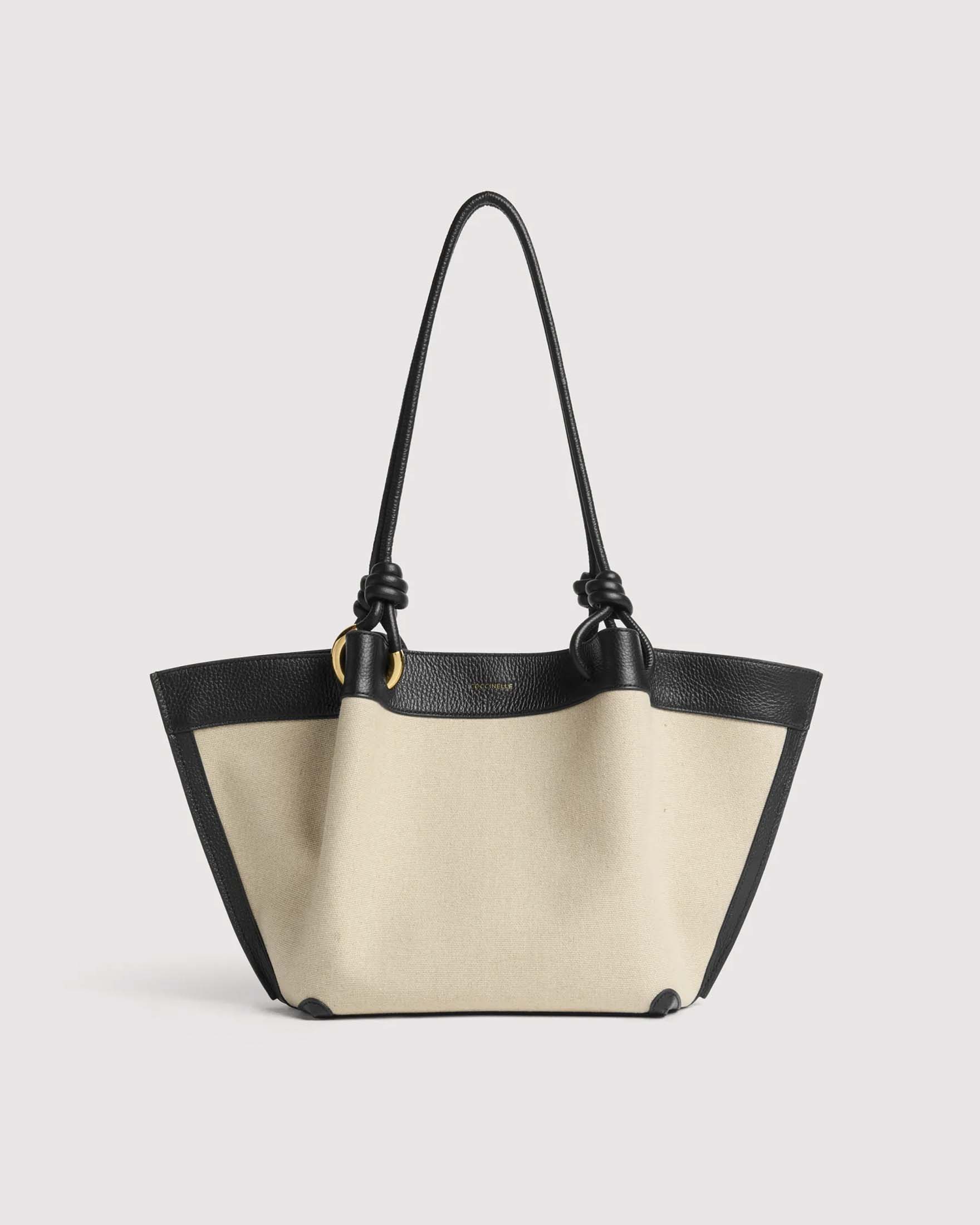 Borsa shopper Finn Medium Coccinelle in canvas con inserti e manici neri in pelle