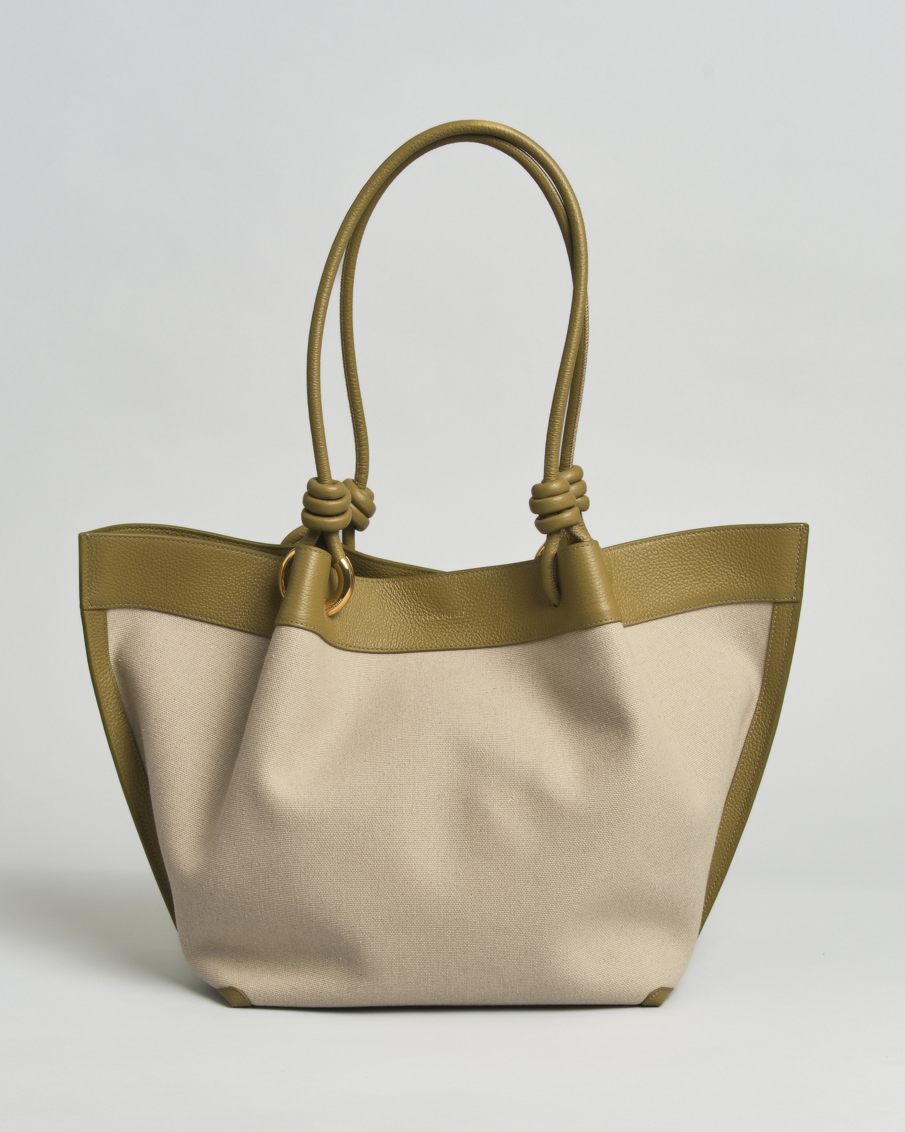 Borsa shopper grande Finn Coccinelle in canvas con inserti e manici verdi militare in pelle