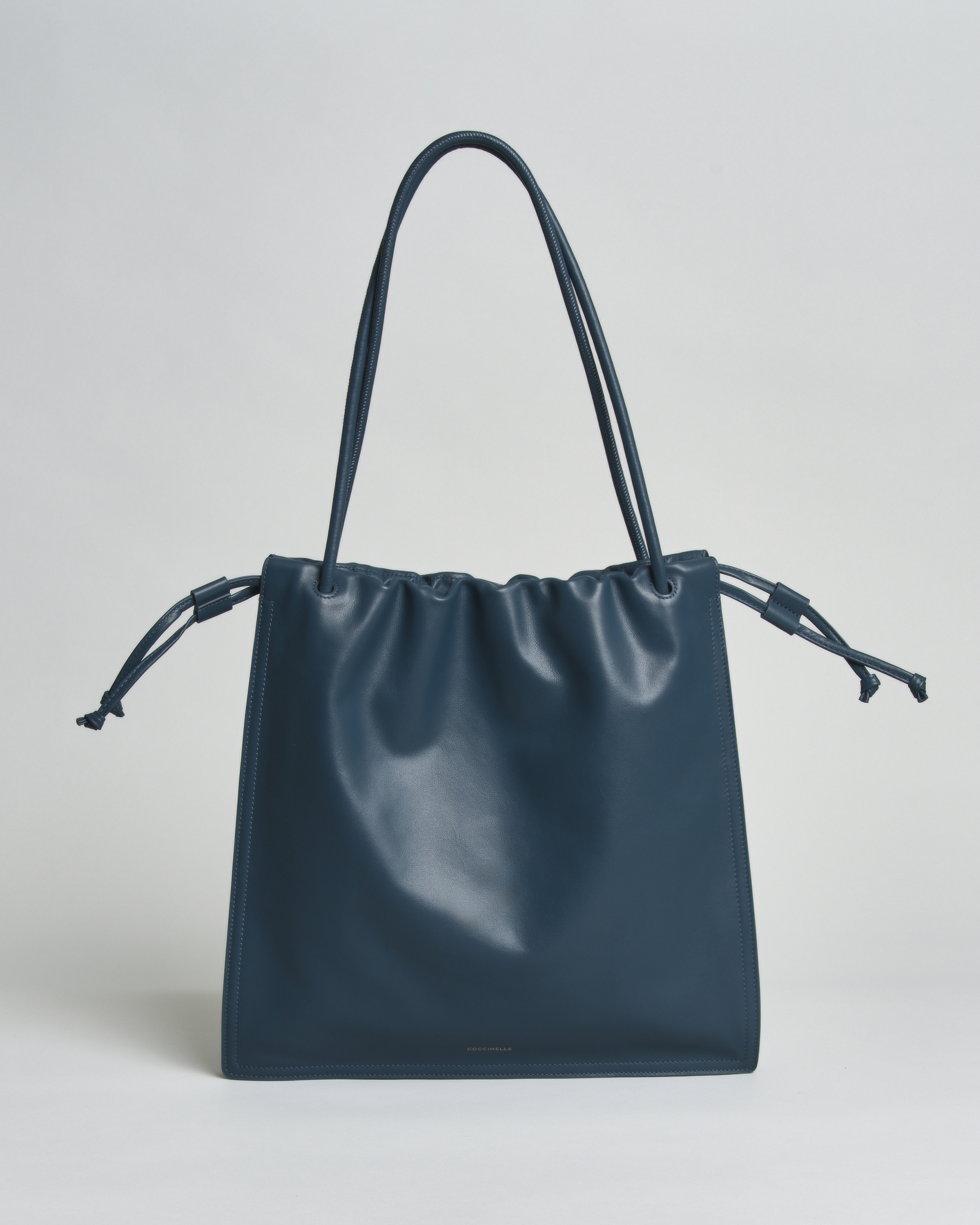 Shopping Bag Dulse Large color ottanio in pelle liscia con chiusura a coulisse