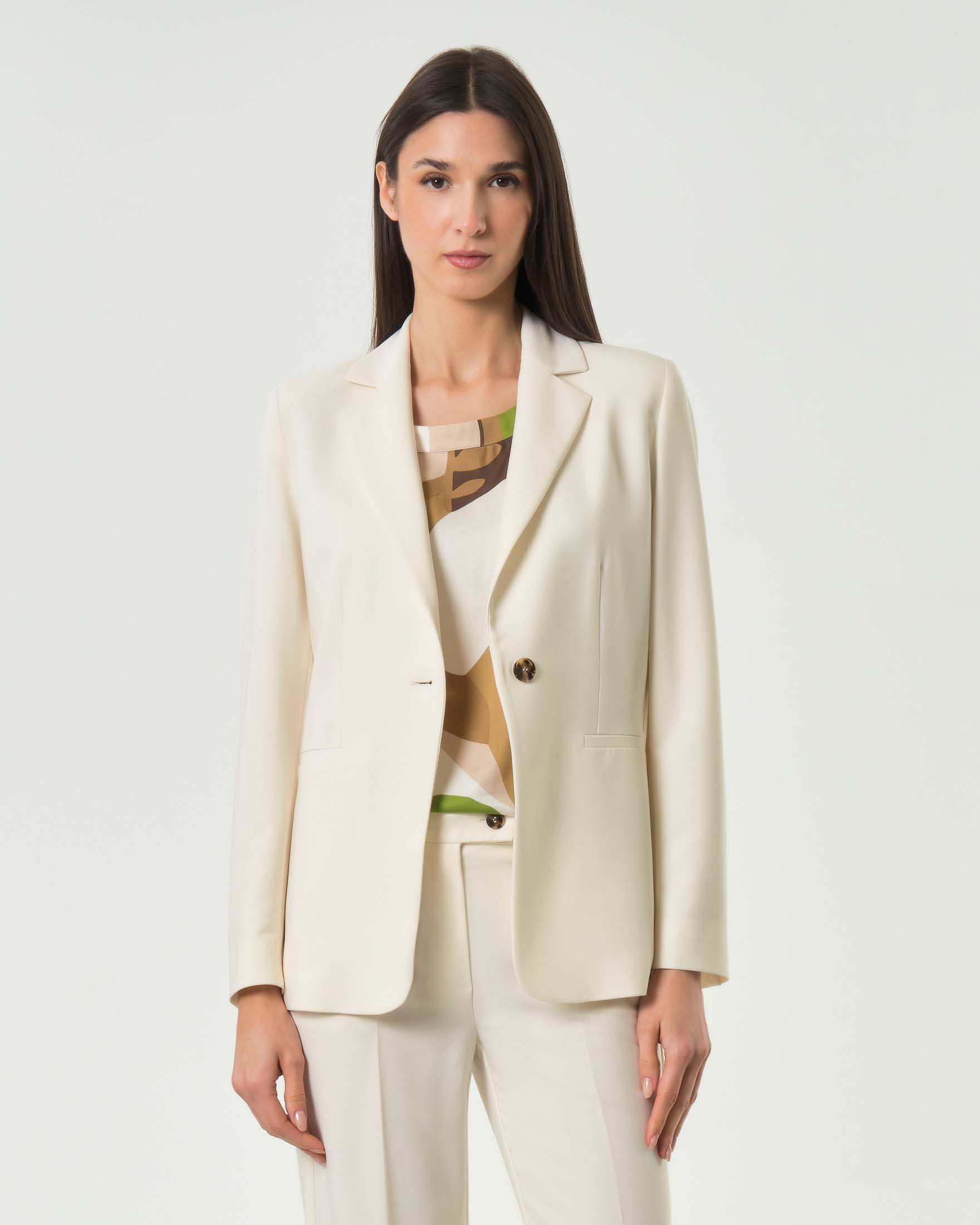 MINTLIMIT Blazer Donna In Cotone E Lino – Maniche Arricciate 3/4, 2 Bottoni, Tasche E Colletto A Tacca
