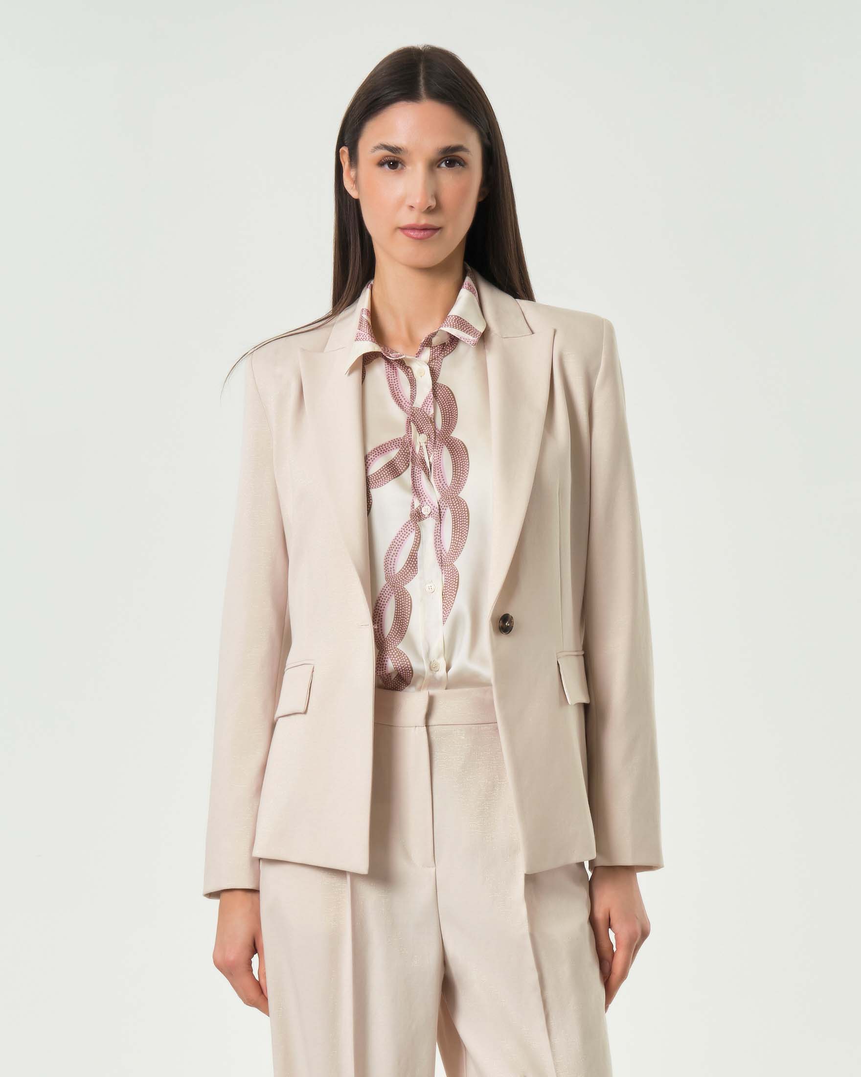 Giacca color panna sfiancata monopetto Emme Marella in viscosa con lamè