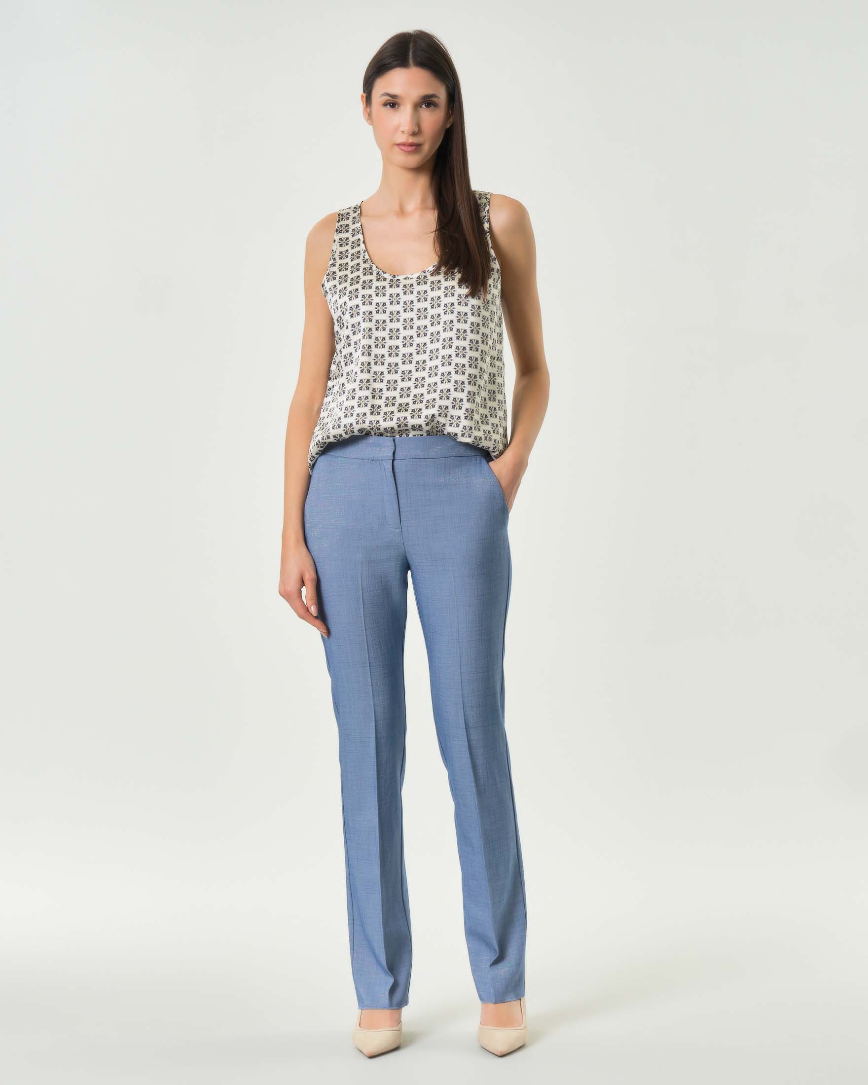 Pantalone dritto blu in viscosa stretch
