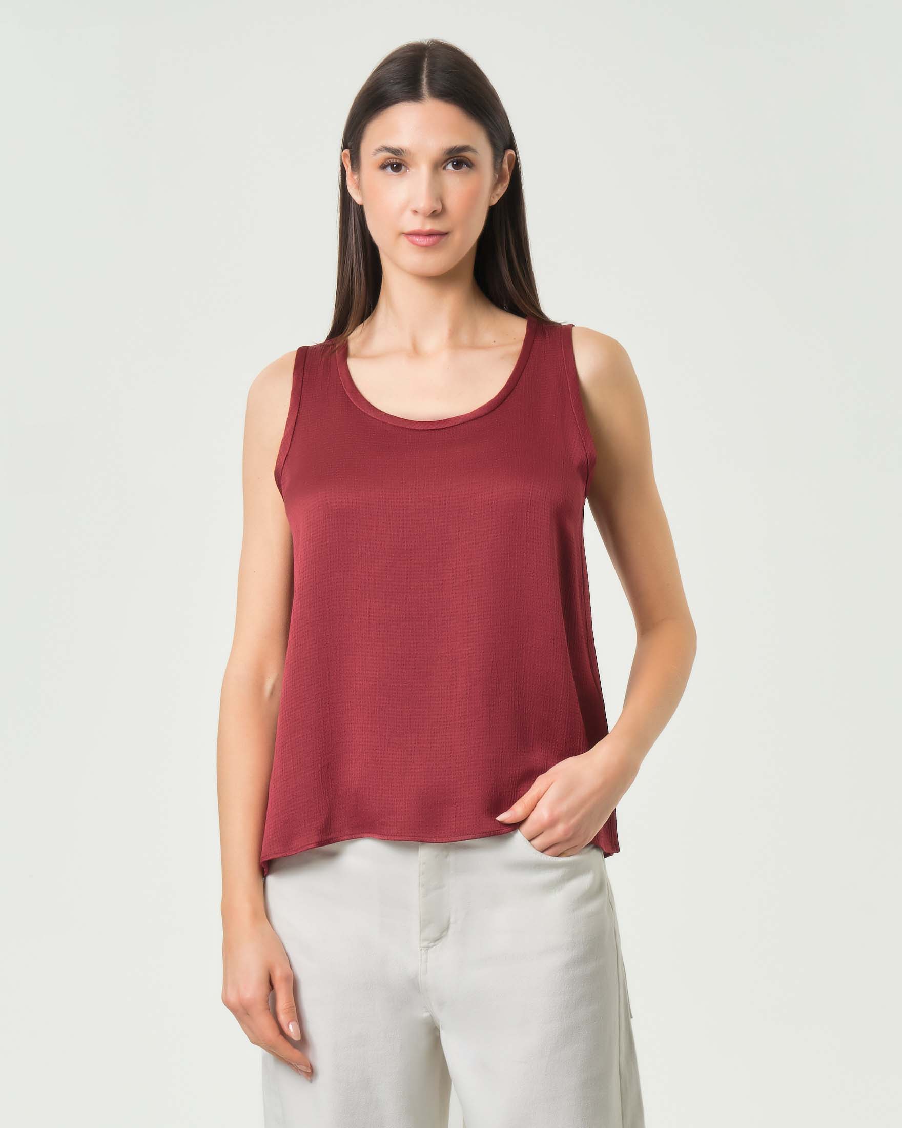 Top smanicato color ruggine in misto viscosa