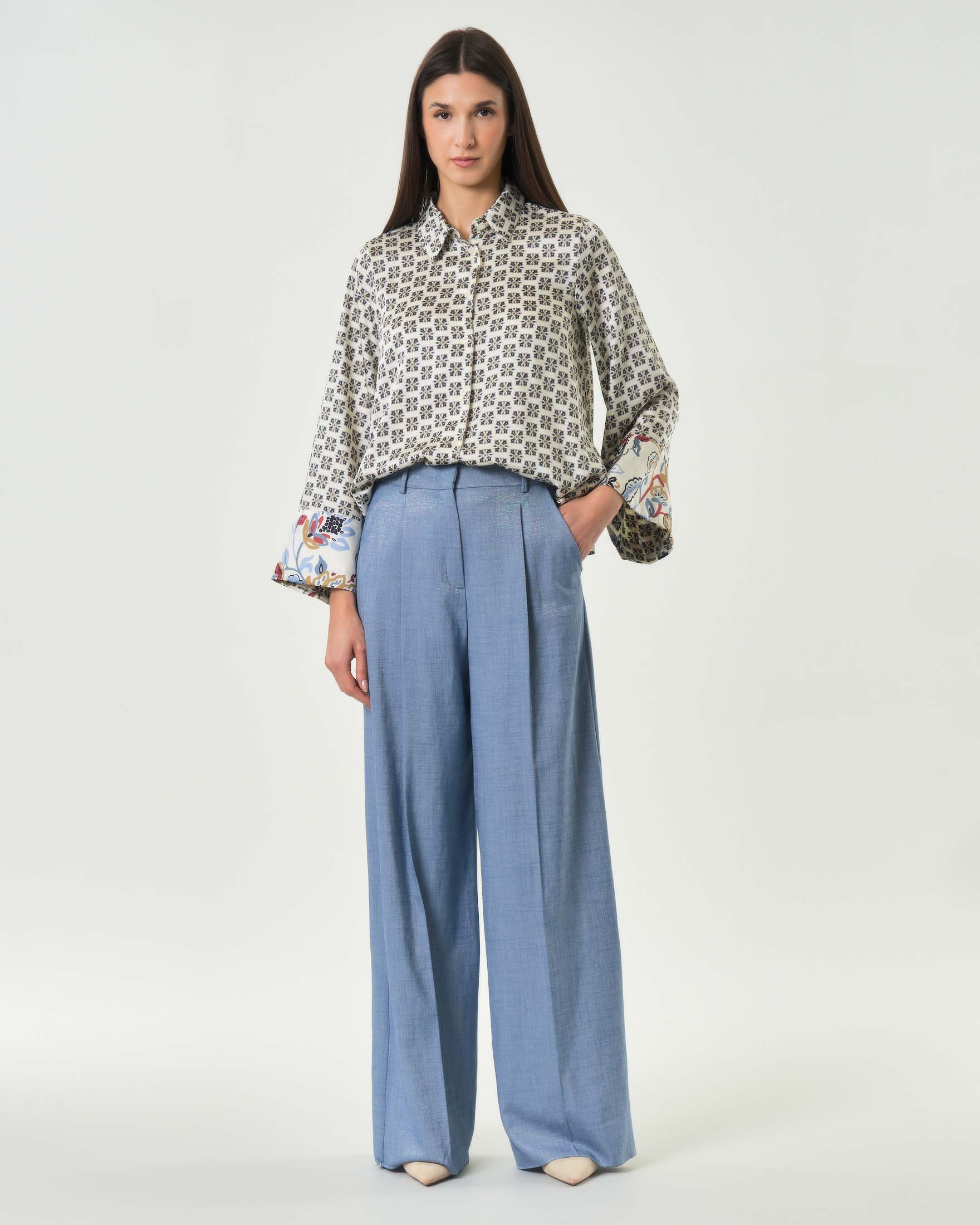 Camicia crop bianca Emme Marella in twill stampato con dettagli geometrici image