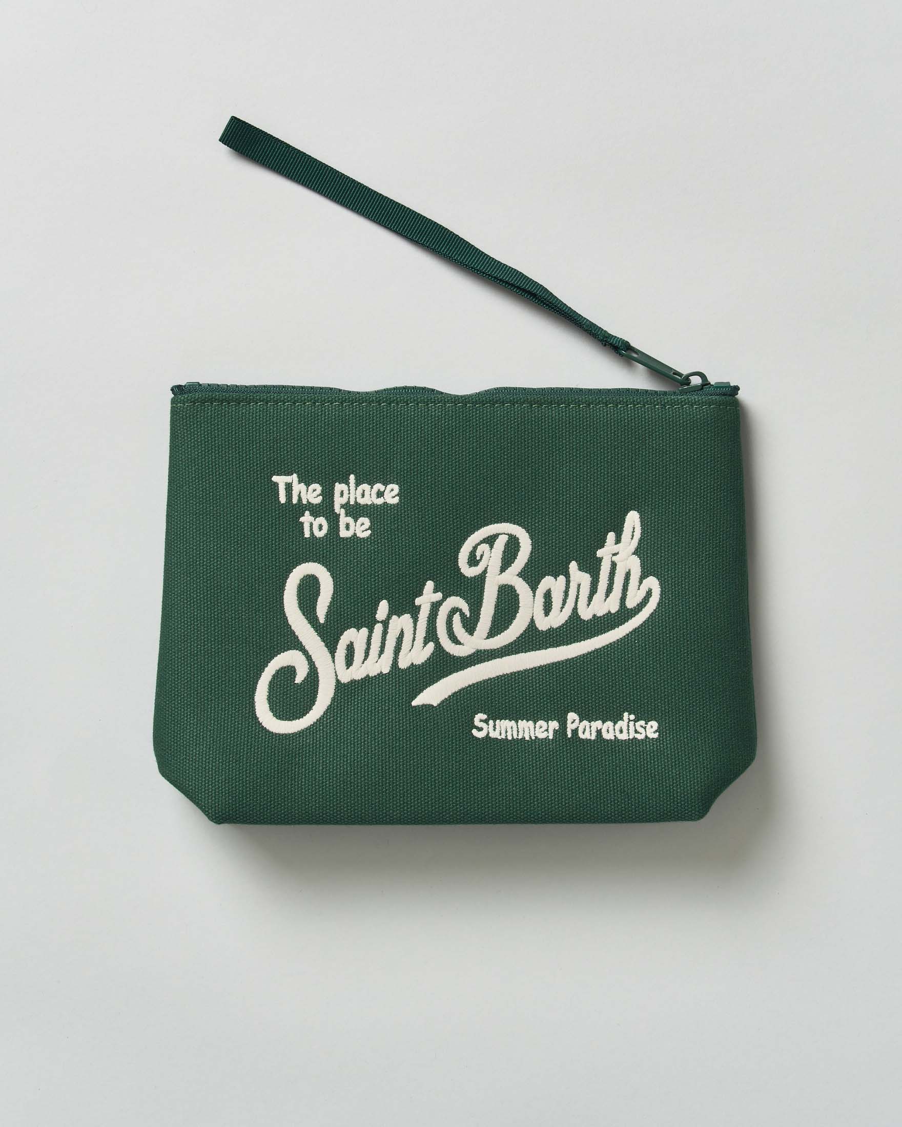 Pochette MC2 Saint Barth verde in canvas di cotone con scritta logo rimata a contrasto image