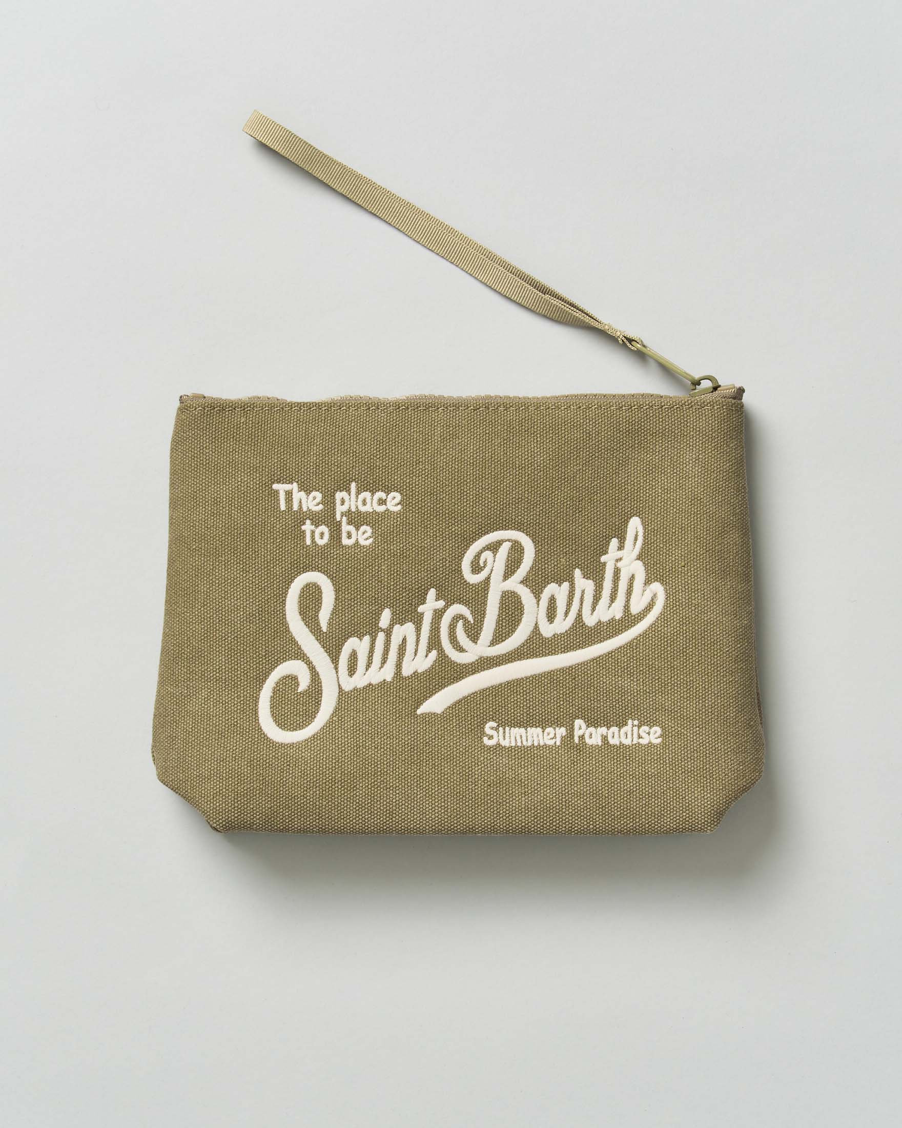 Pochette MC2 Saint Barth verde militare in canvas di cotone con scritta logo rimata a contrasto image