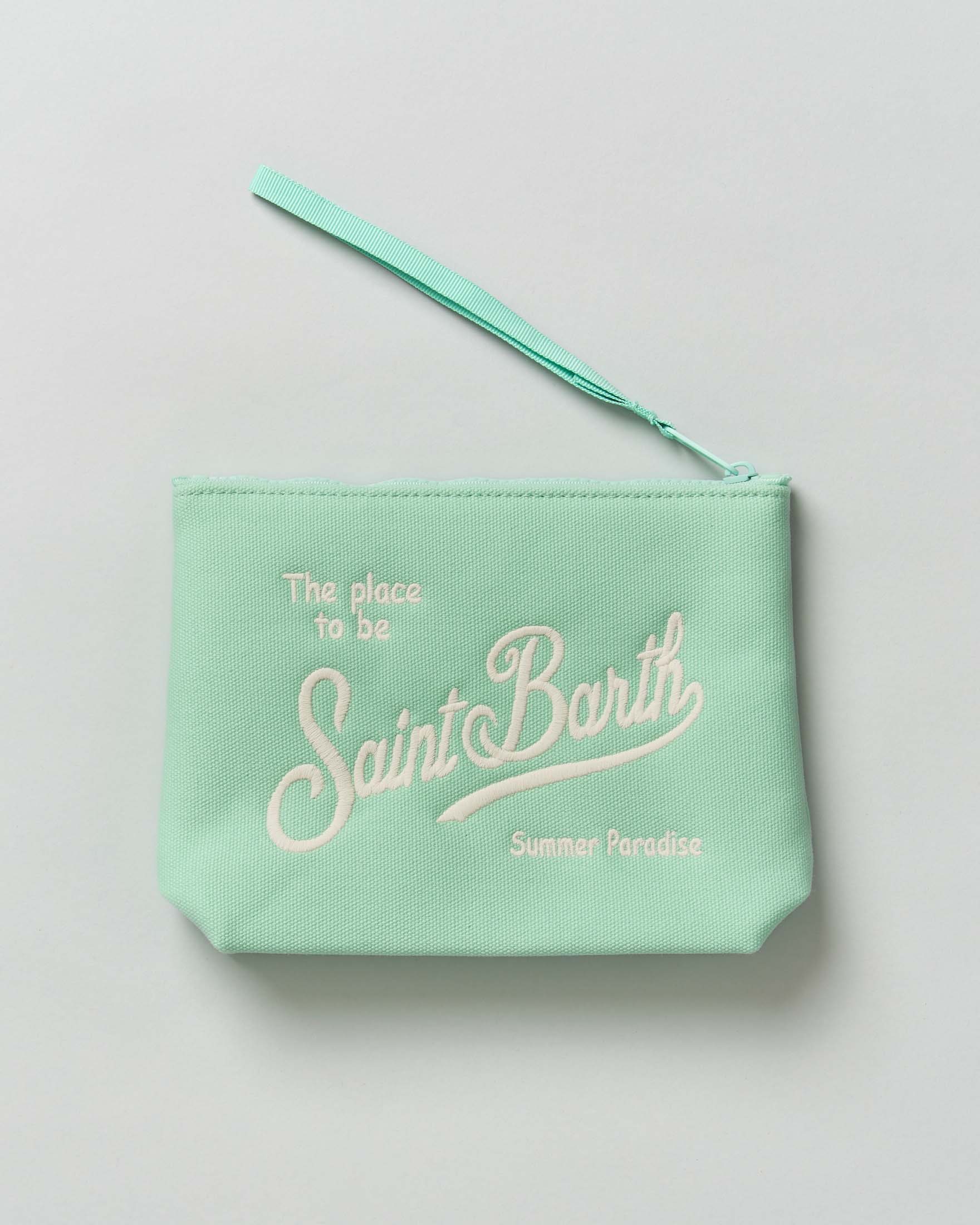 Pochette MC2 Saint Barth verde acqua in canvas di cotone con scritta logo rimata a contrasto image