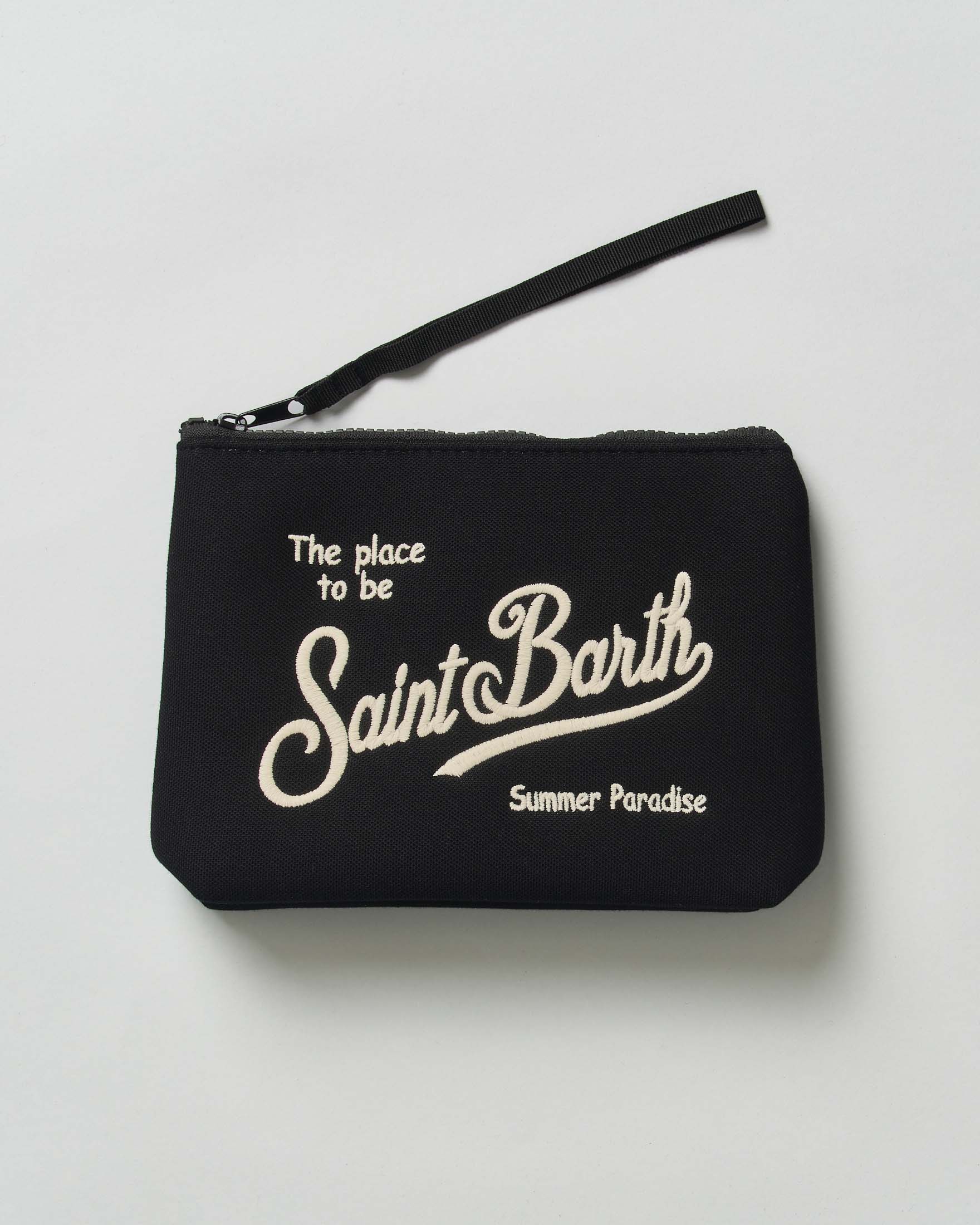 Pochette MC2 Saint Barth Aline nera in neoprene effetto piquet